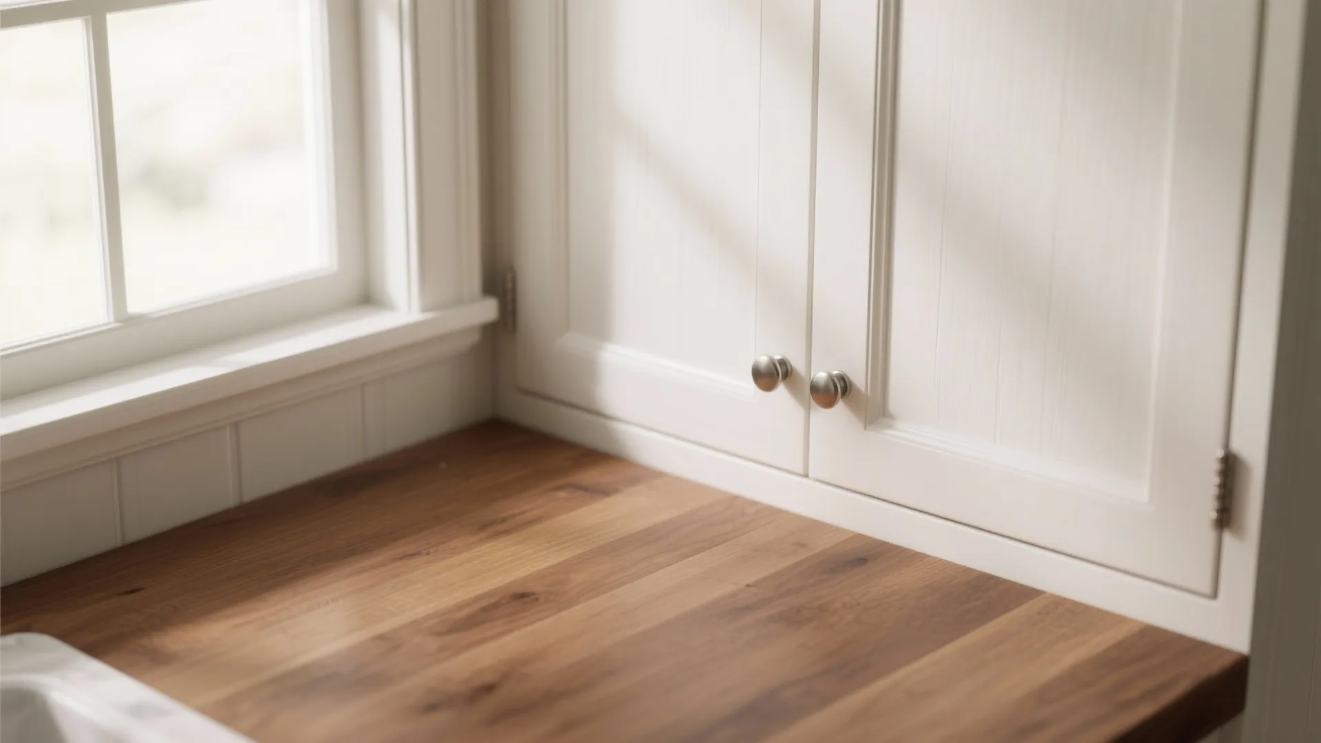 1. Classic White Shaker with Warm Wood Countertop