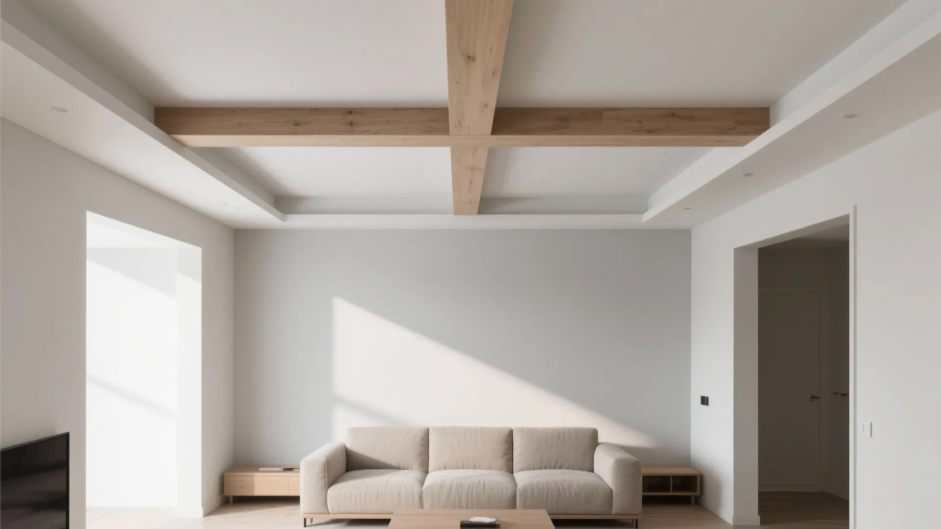 Shallow Coffered or Beam-Trim Ceiling (Structure Without Bulk)