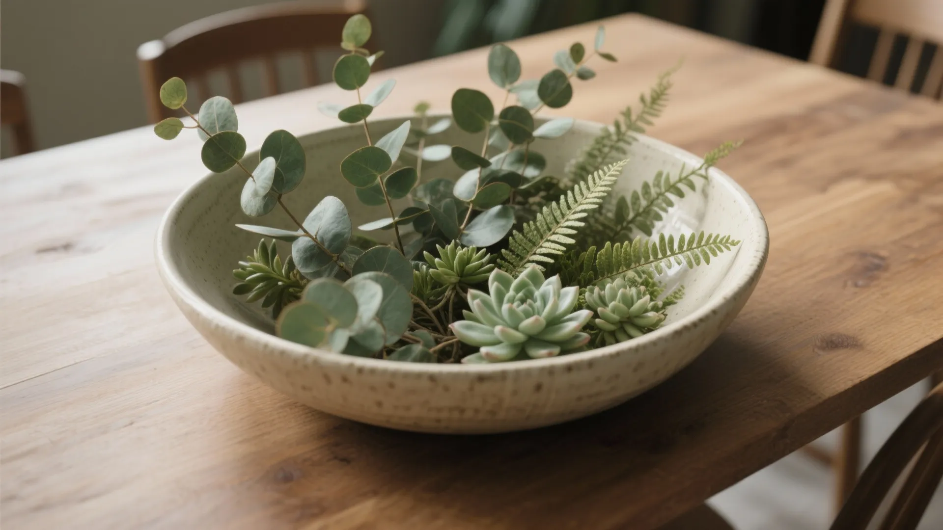 1. A shallow bowl of mixed greenery