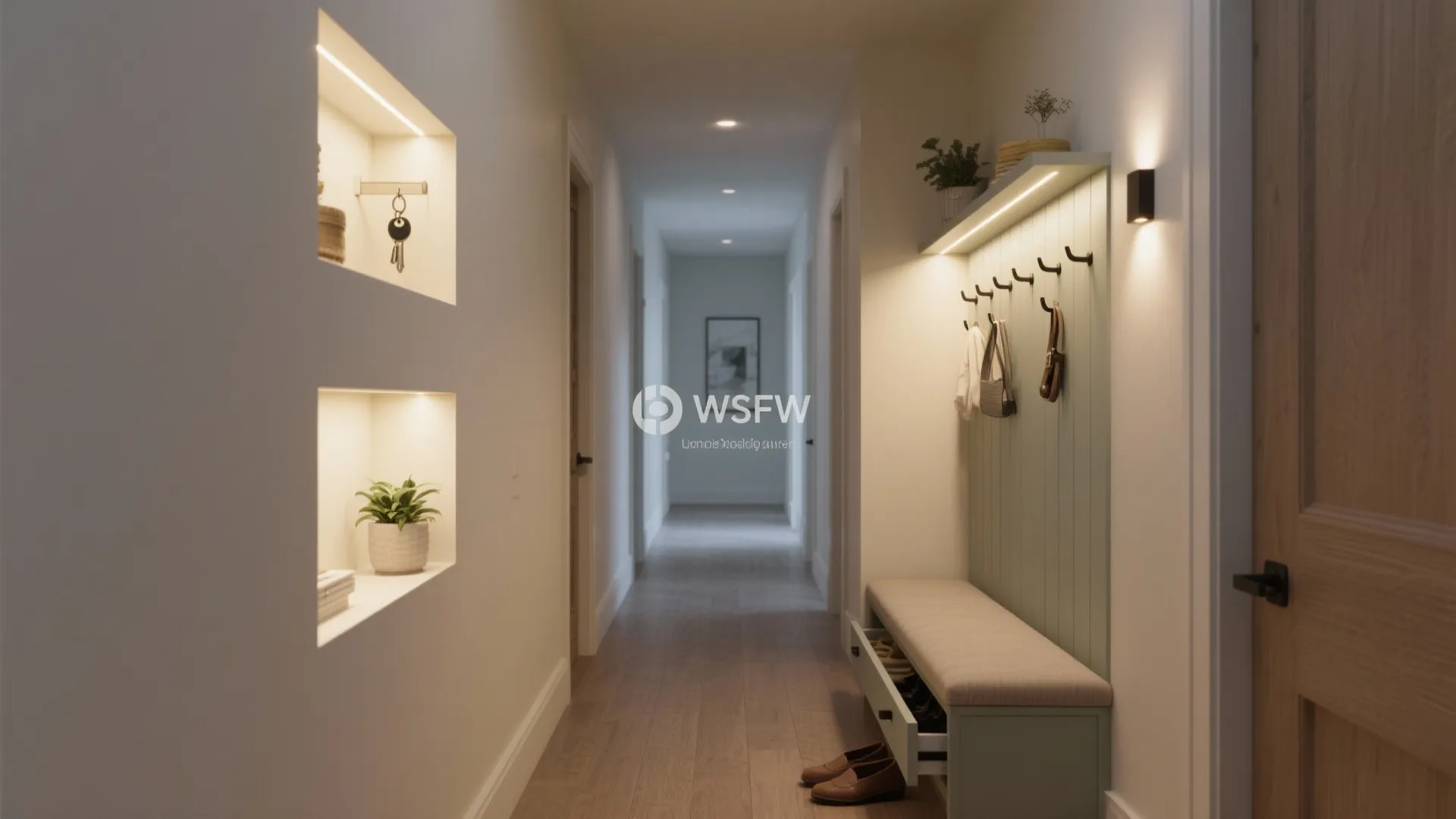 Shallow Built-Ins: Niches, Peg Rails, and Shoe Drawers