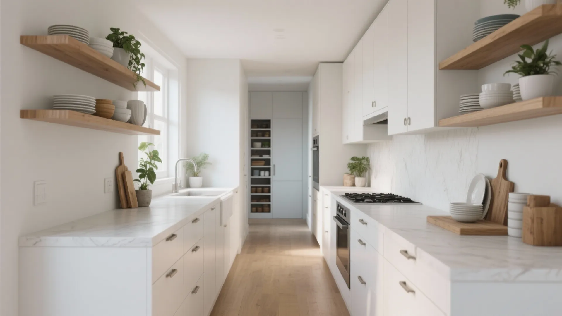 3. Opt for shallow upper cabinets and open shelving