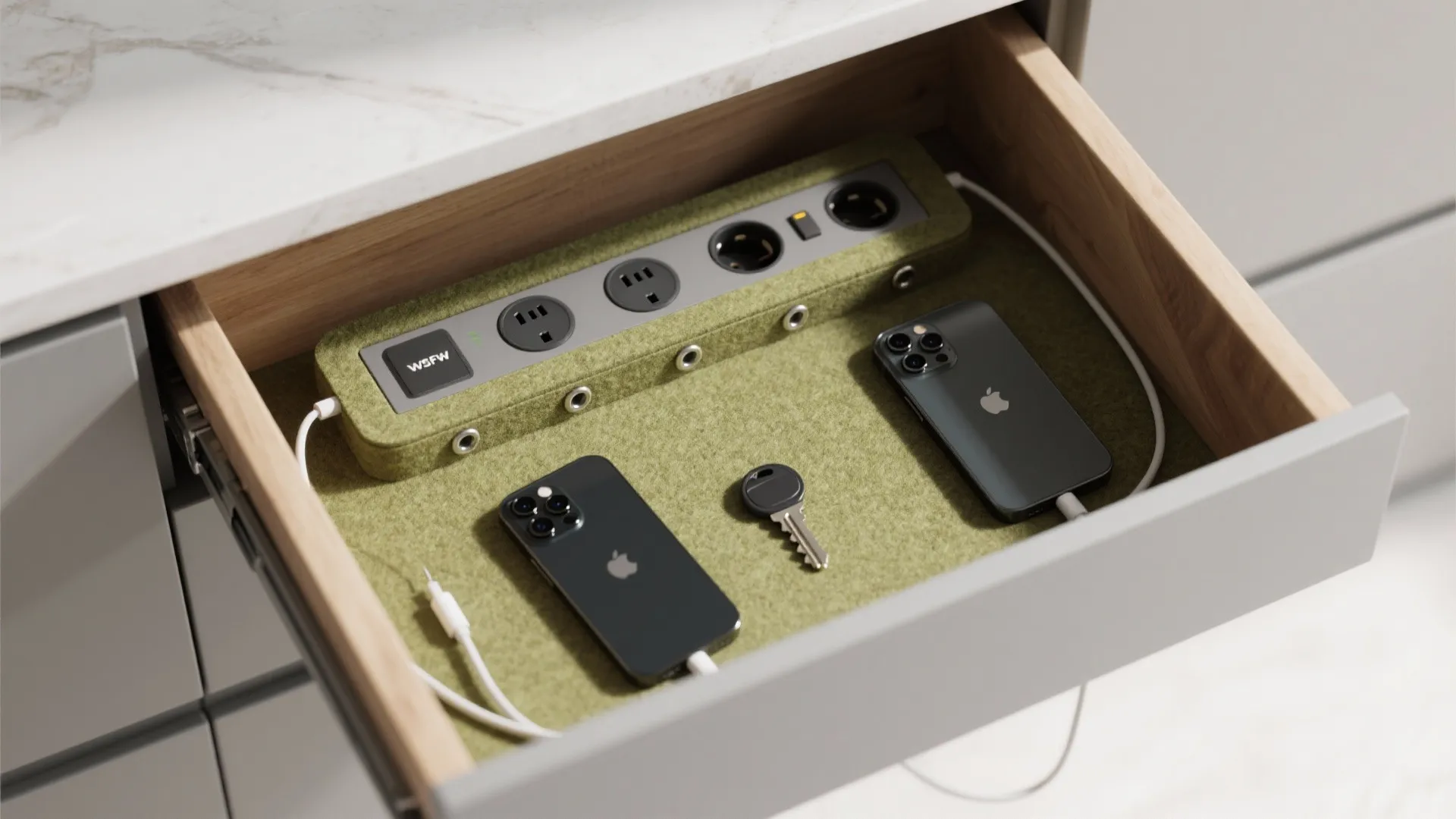 5. Shallow top drawers for charging stations and daily carry