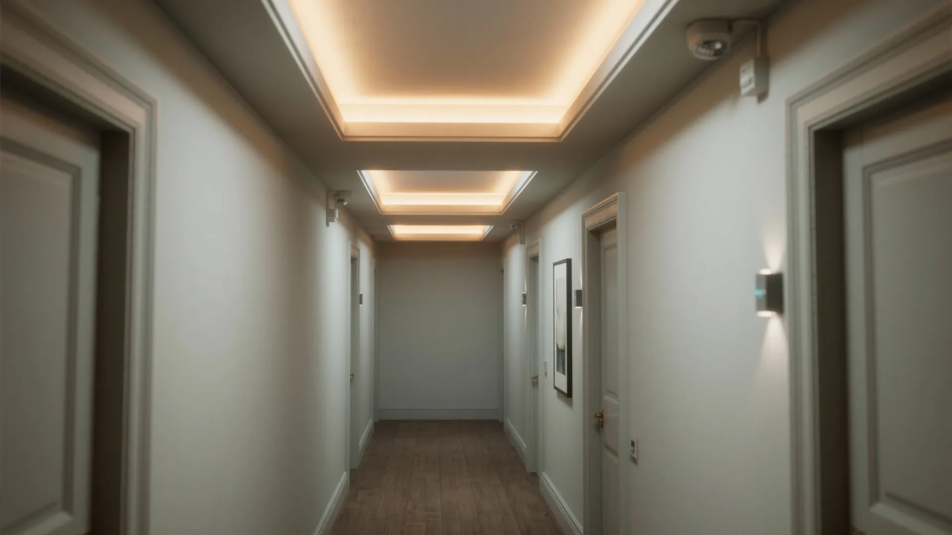 Shallow Coffered Ceiling with Integrated Motion Sensors