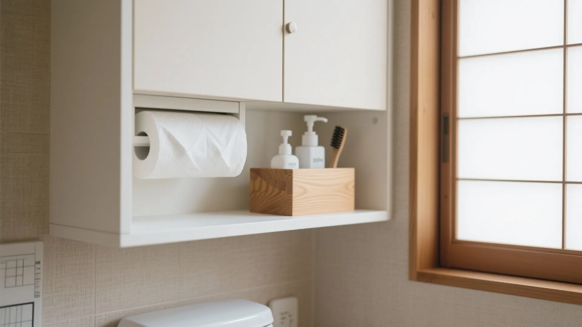 Tips 2: 日式風格の“分ける収納”でトイレットペーパーの湿気と埃を防ぐ