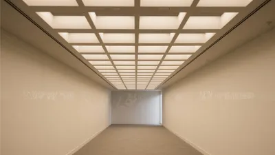 Modern Office Corridor with Grid Ceiling Lighting