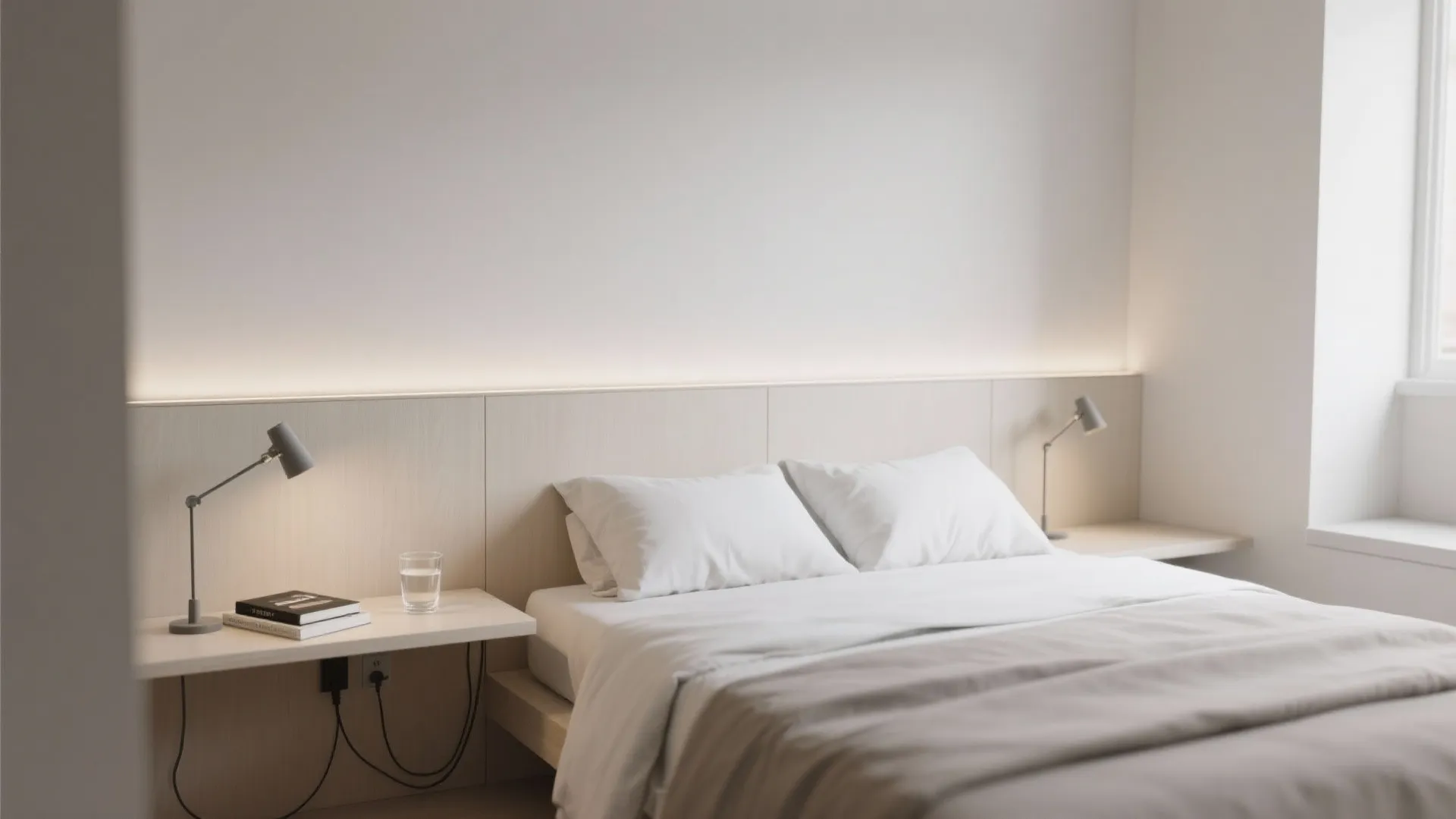 Idea 1: Build a shallow headboard wall with a ledge