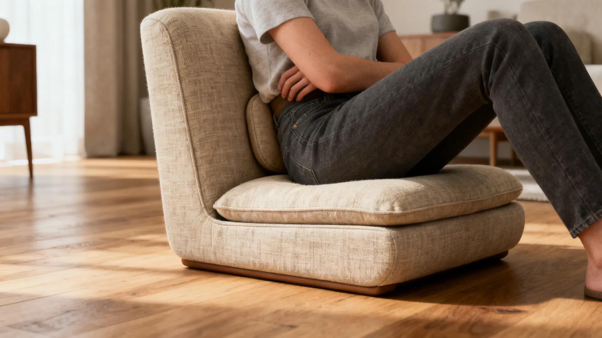 Shallow-seat armchair (16–18 in) providing proper lumbar support for a short person