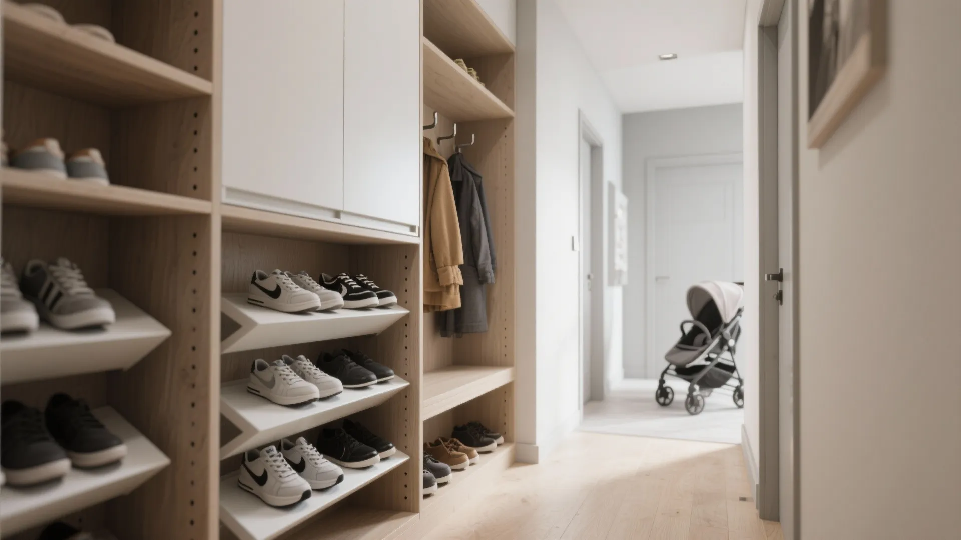 Shallow-depth shoe and coat combo