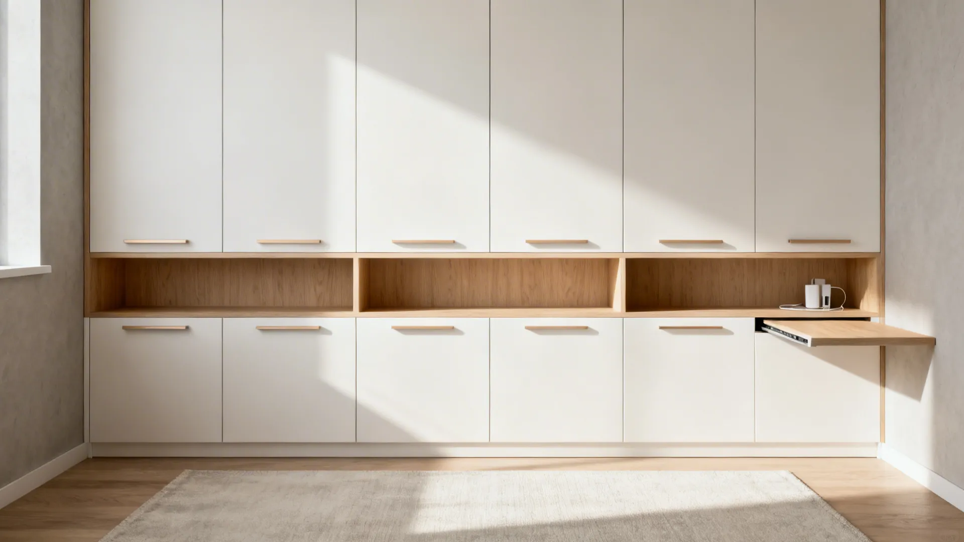 Minimal, built-in storage wall