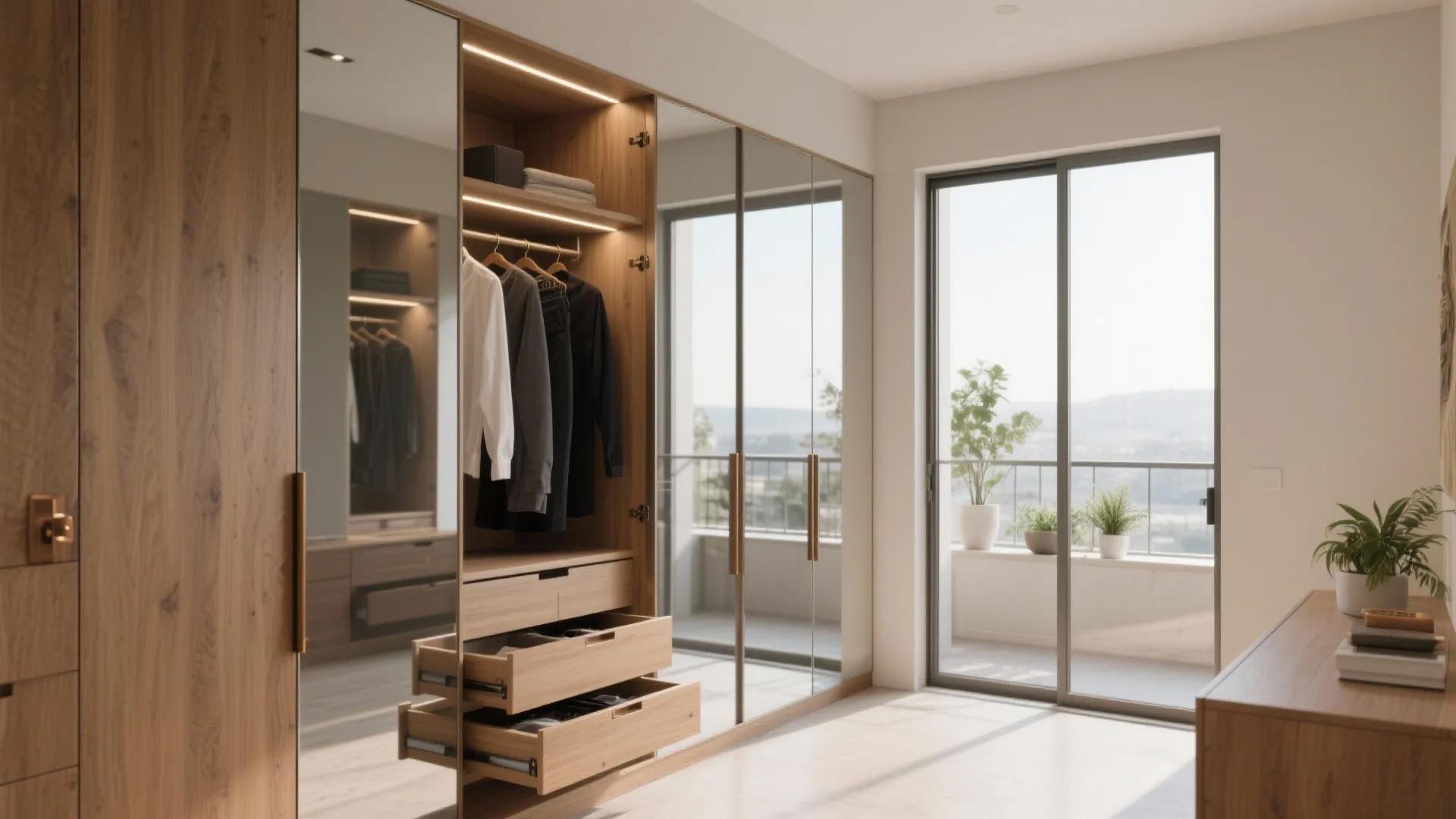 Built-in storage under the balcony line