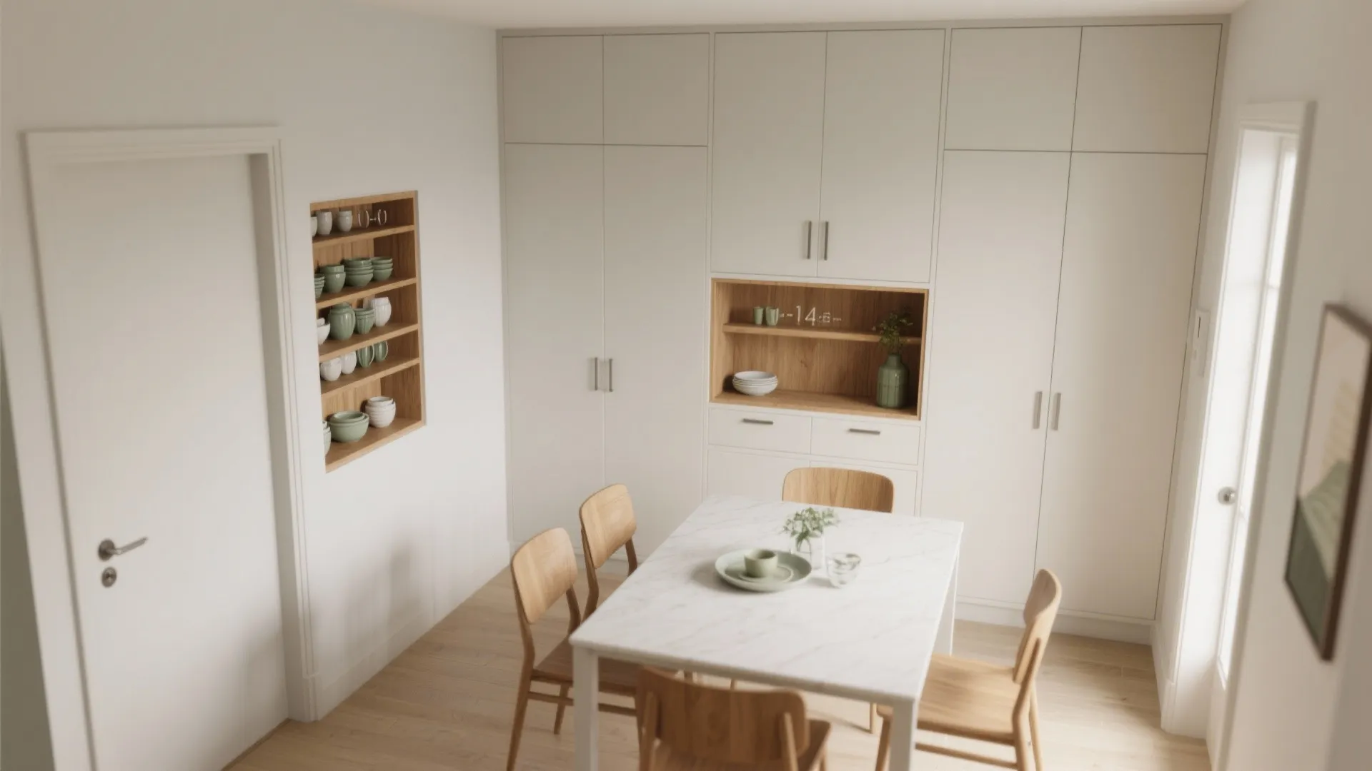 Floor-to-ceiling, shallow-depth wall of storage