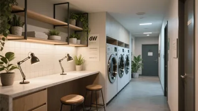 Modern Laundry Room with Utility Desk & Greenery