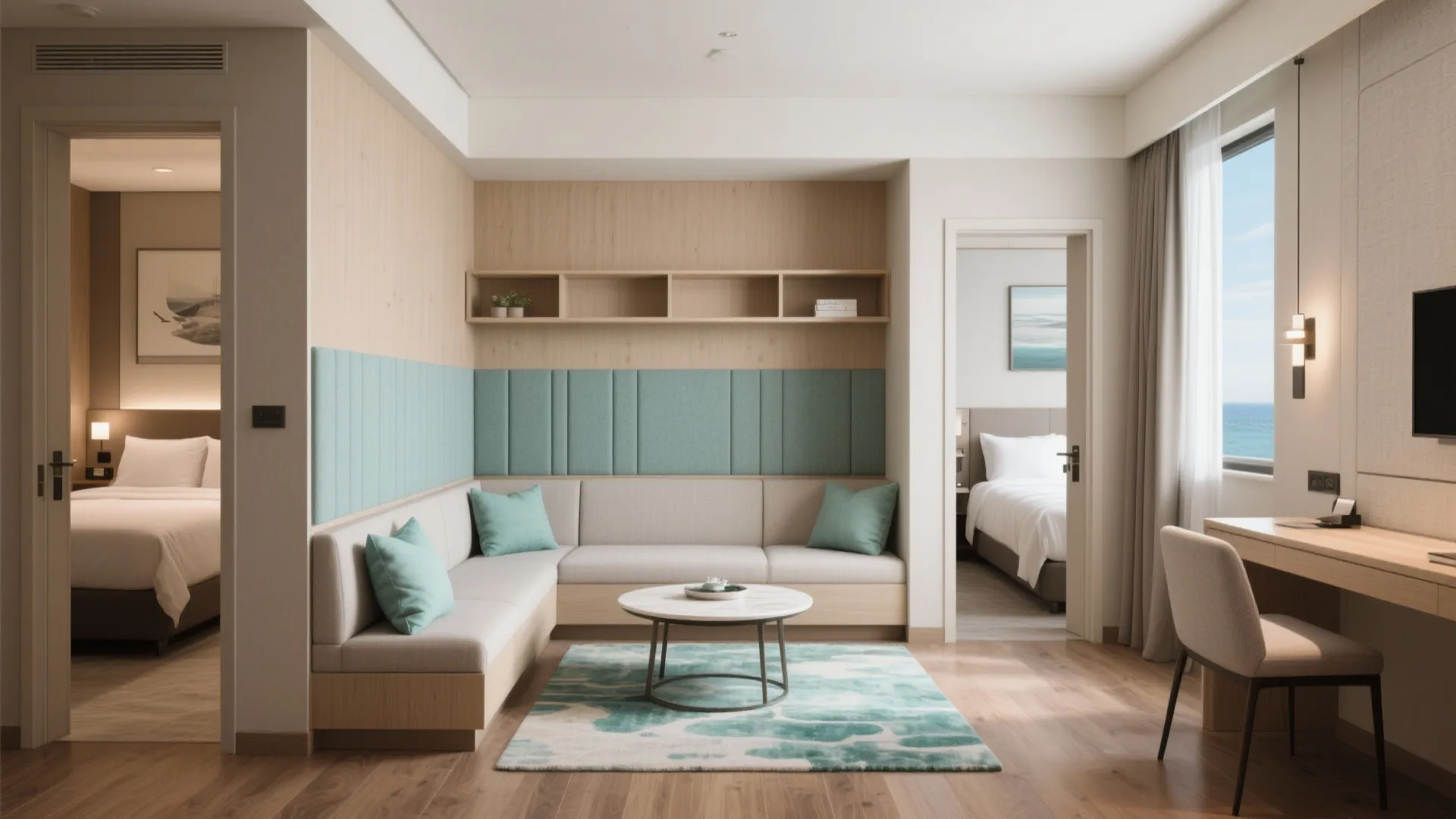 1. Split-Function Layout with a Shared Living Nook
