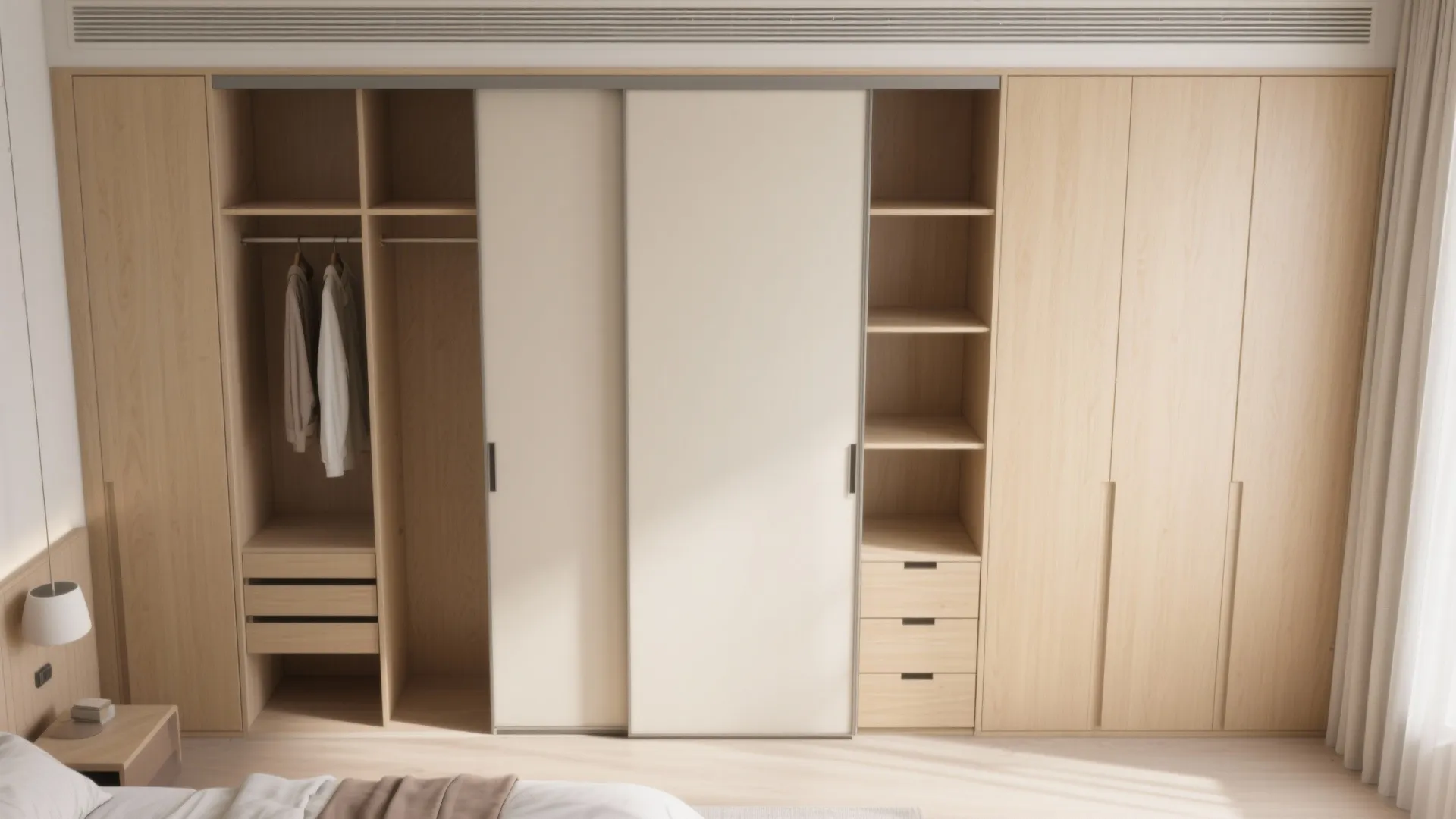 One Shared Storage Wall with Sliding Doors