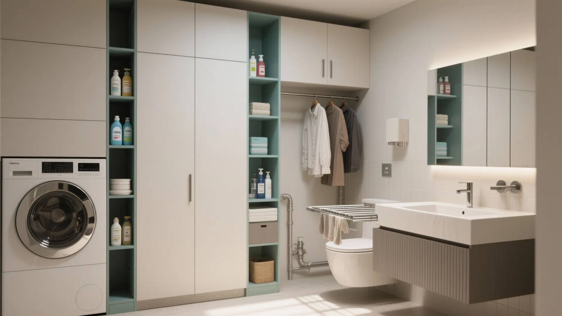 5. Shared Utility Wall with Drying Rail