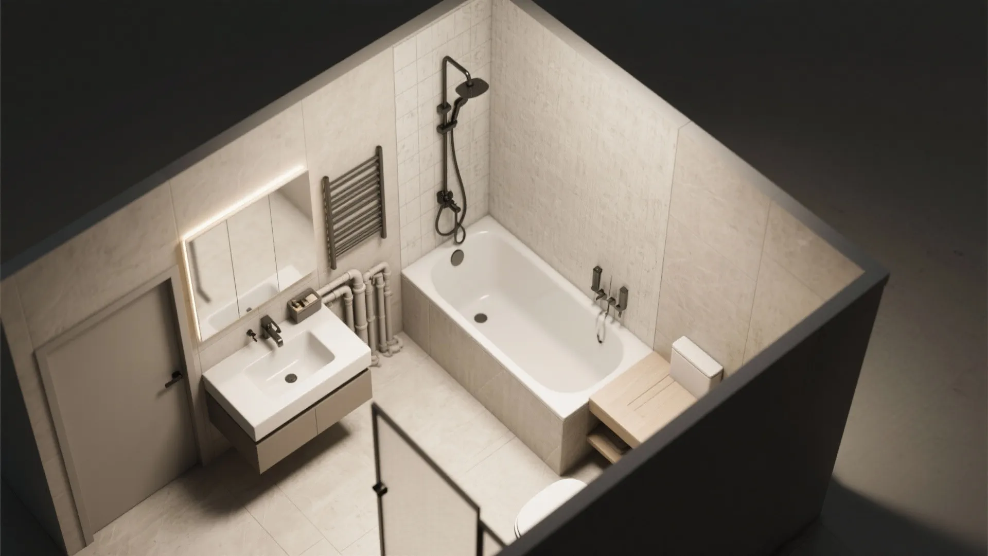 3. Shared wet-wall and compact plumbing design