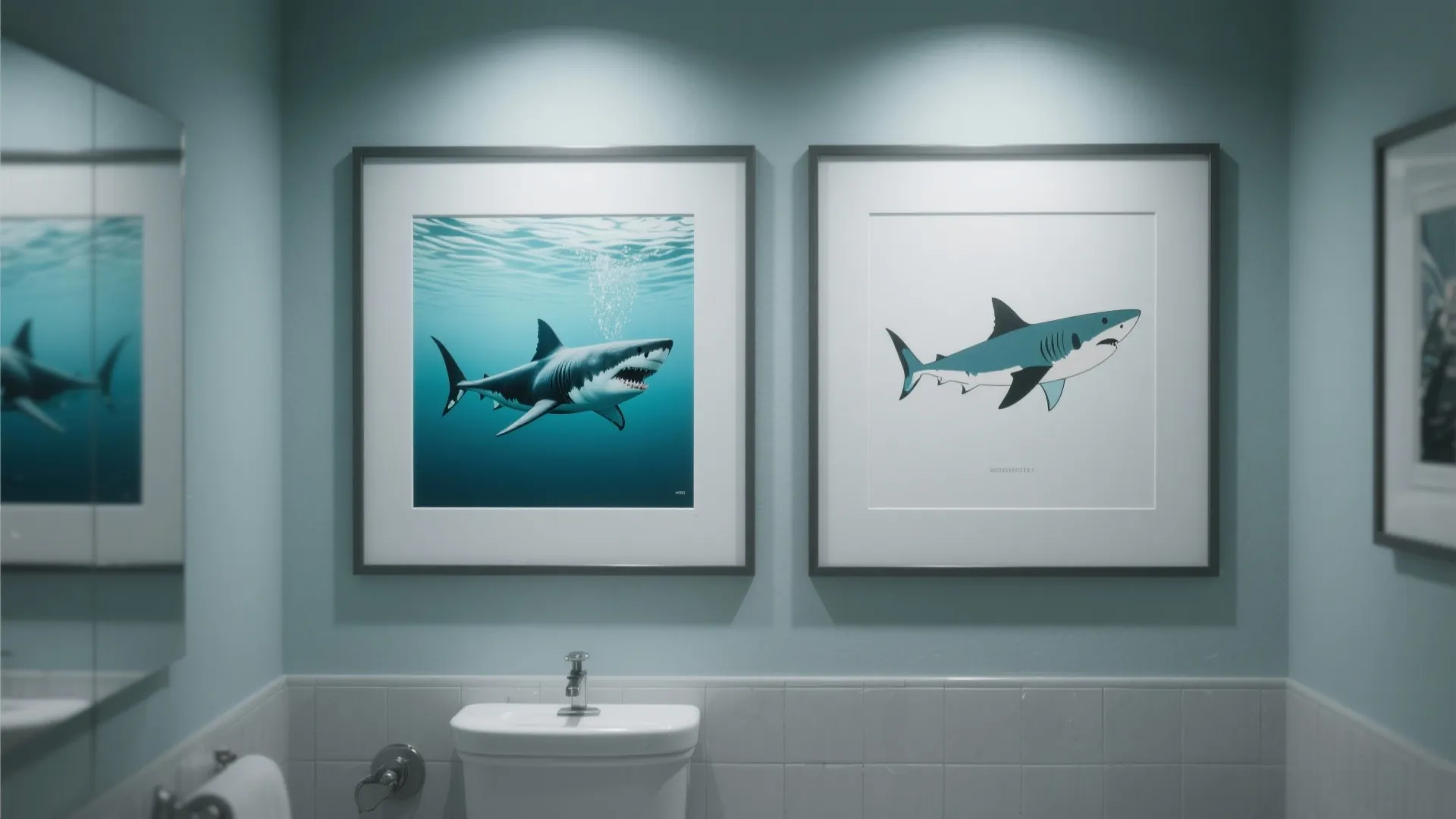 8. Shark Art Prints in Water-Resistant Frames