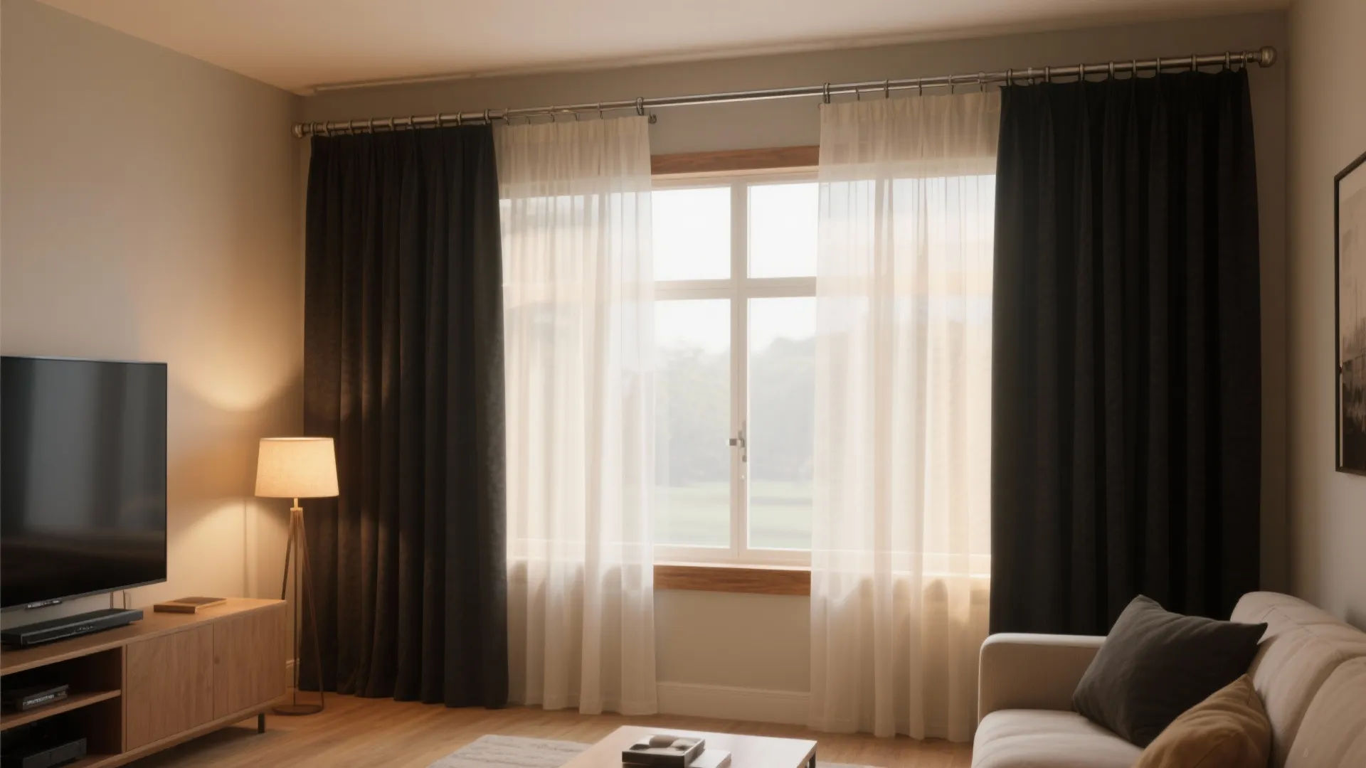 2. Layer sheer curtains with blackout panels