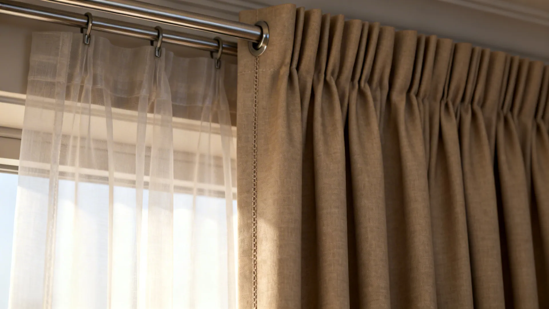 2. Sheer + blackout layering for flexible light control