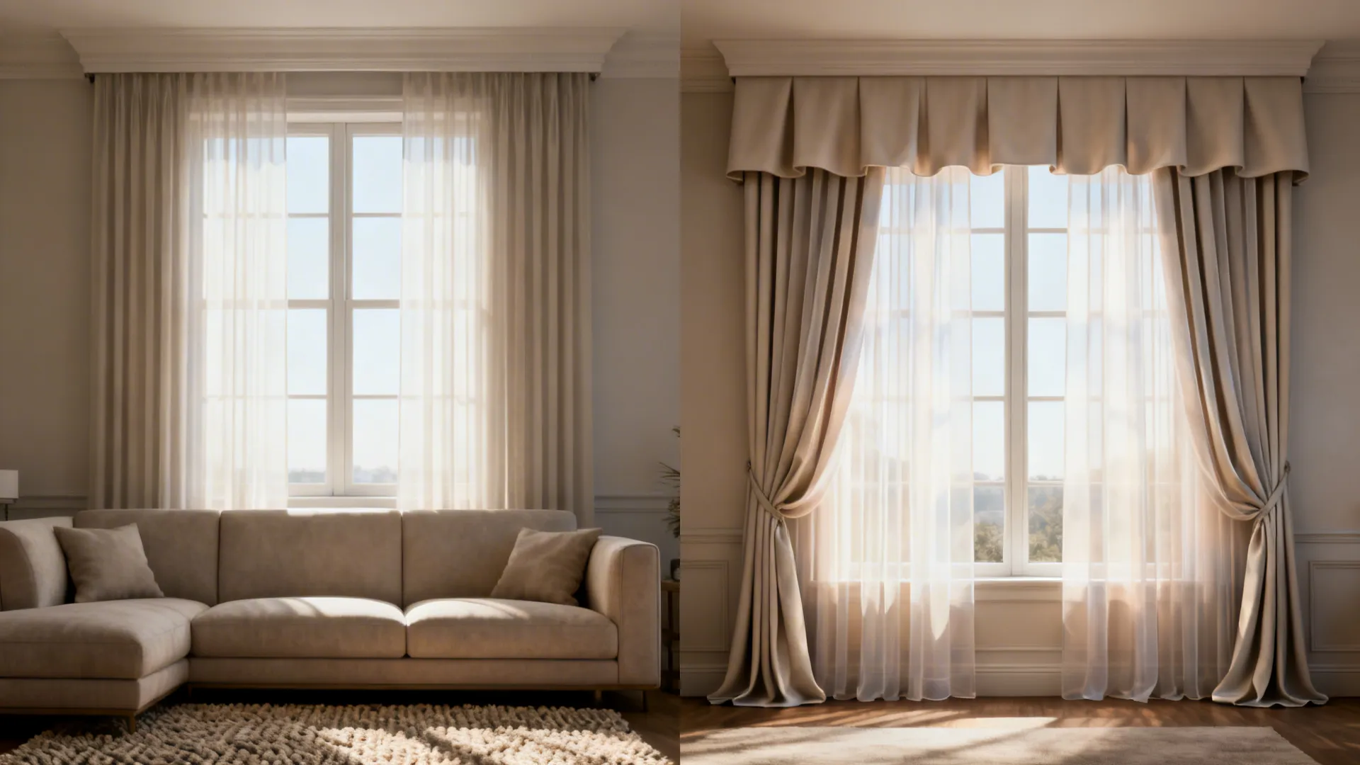 2. Layered Sheer Panels and Box Valance