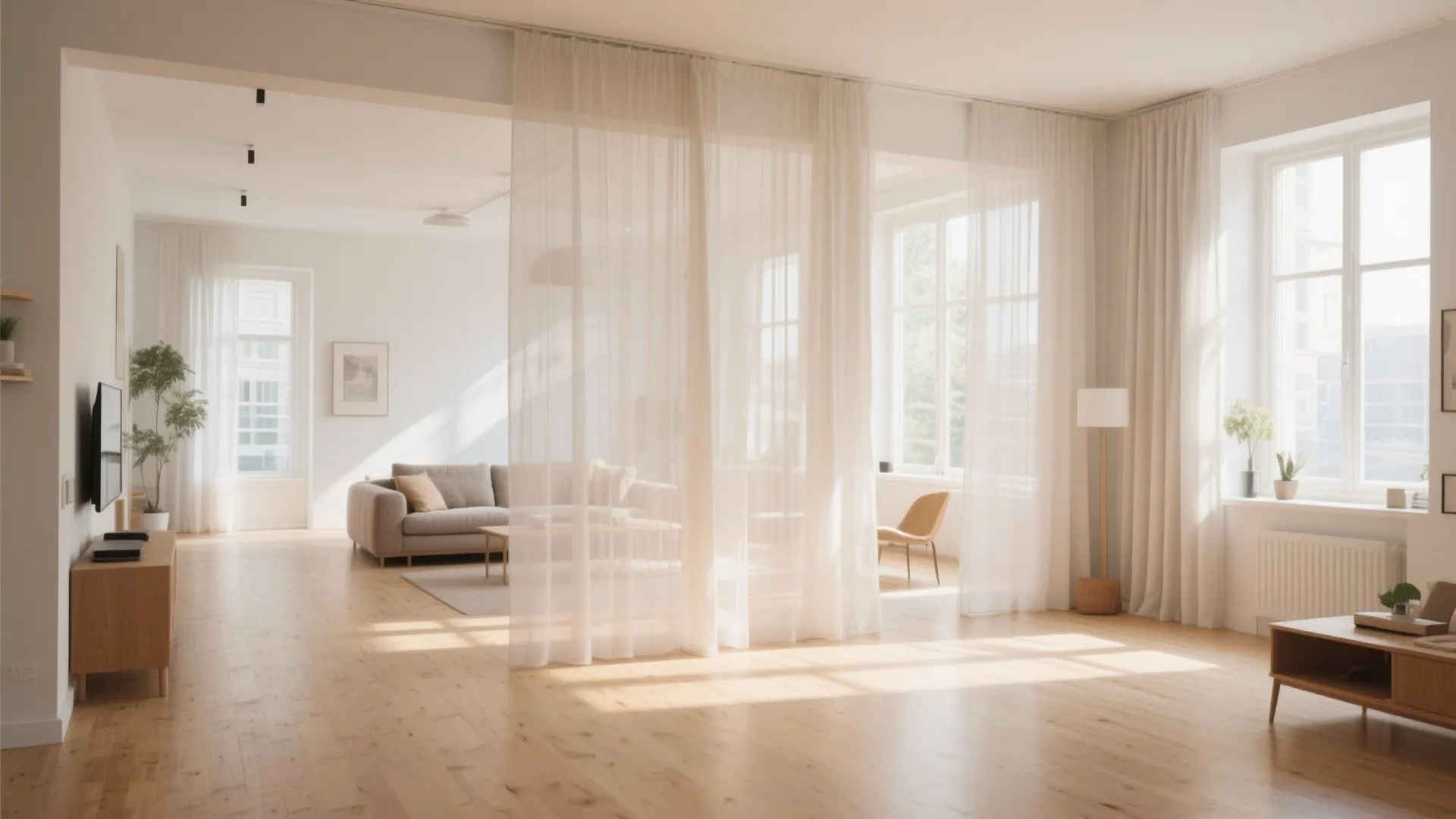 10. Soft Zoning with Sheer Curtains