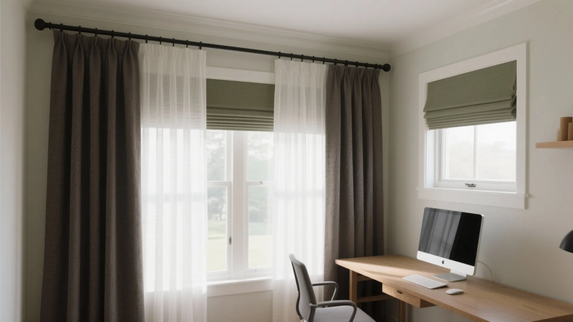 Layer sheers with dim-out for screen-friendly light