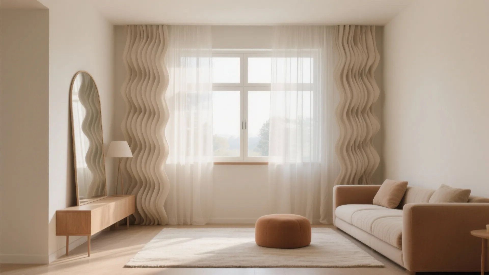 Soft window treatments: sheer layers plus side-stack drapery