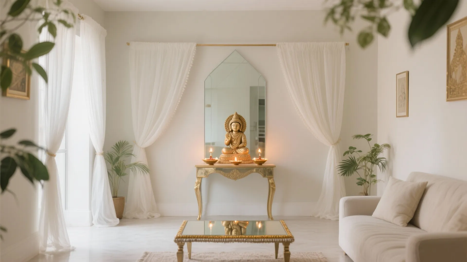 Sheer Drapes and Glass Accents for an Airy Altar