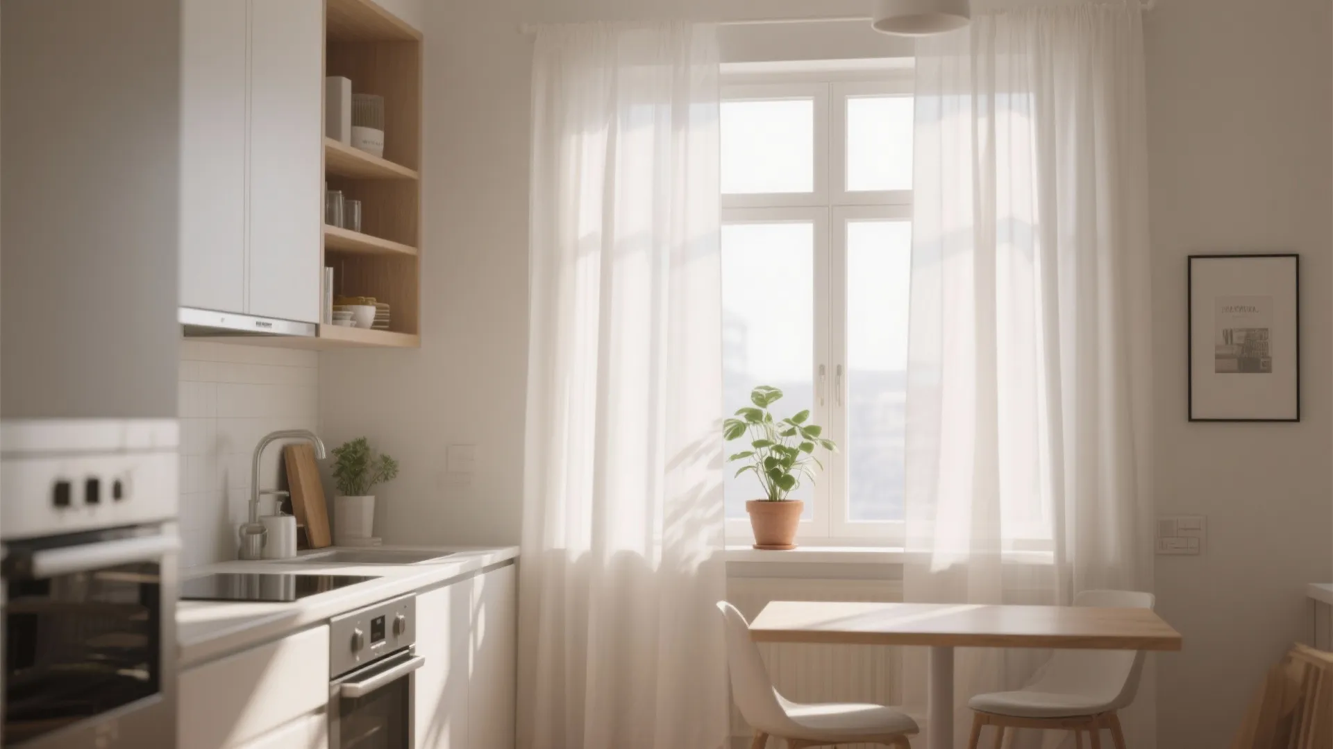 2. Sheer Panels to Keep the Kitchen Bright