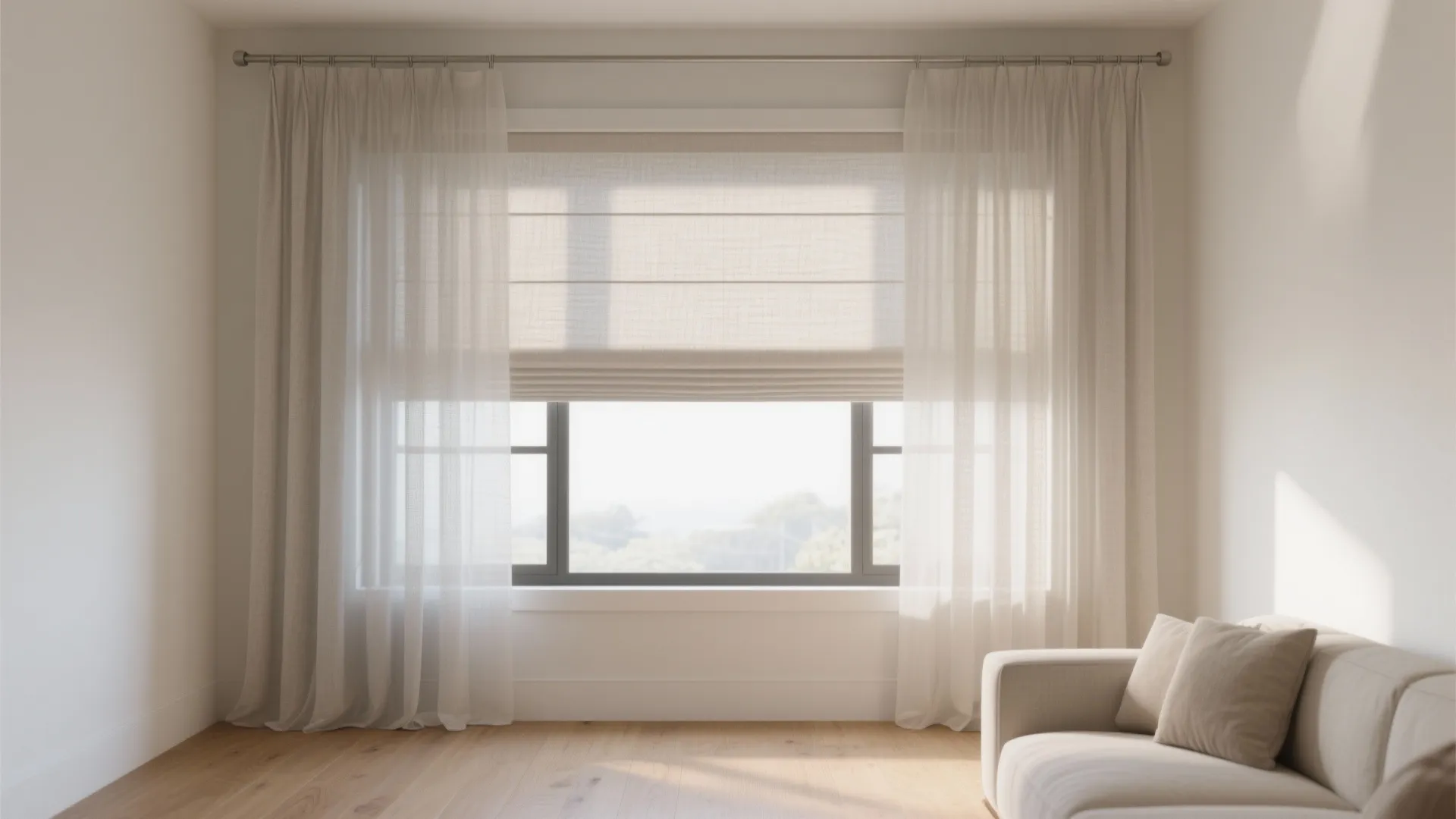 Sheer + Roman Layering for Light and Privacy