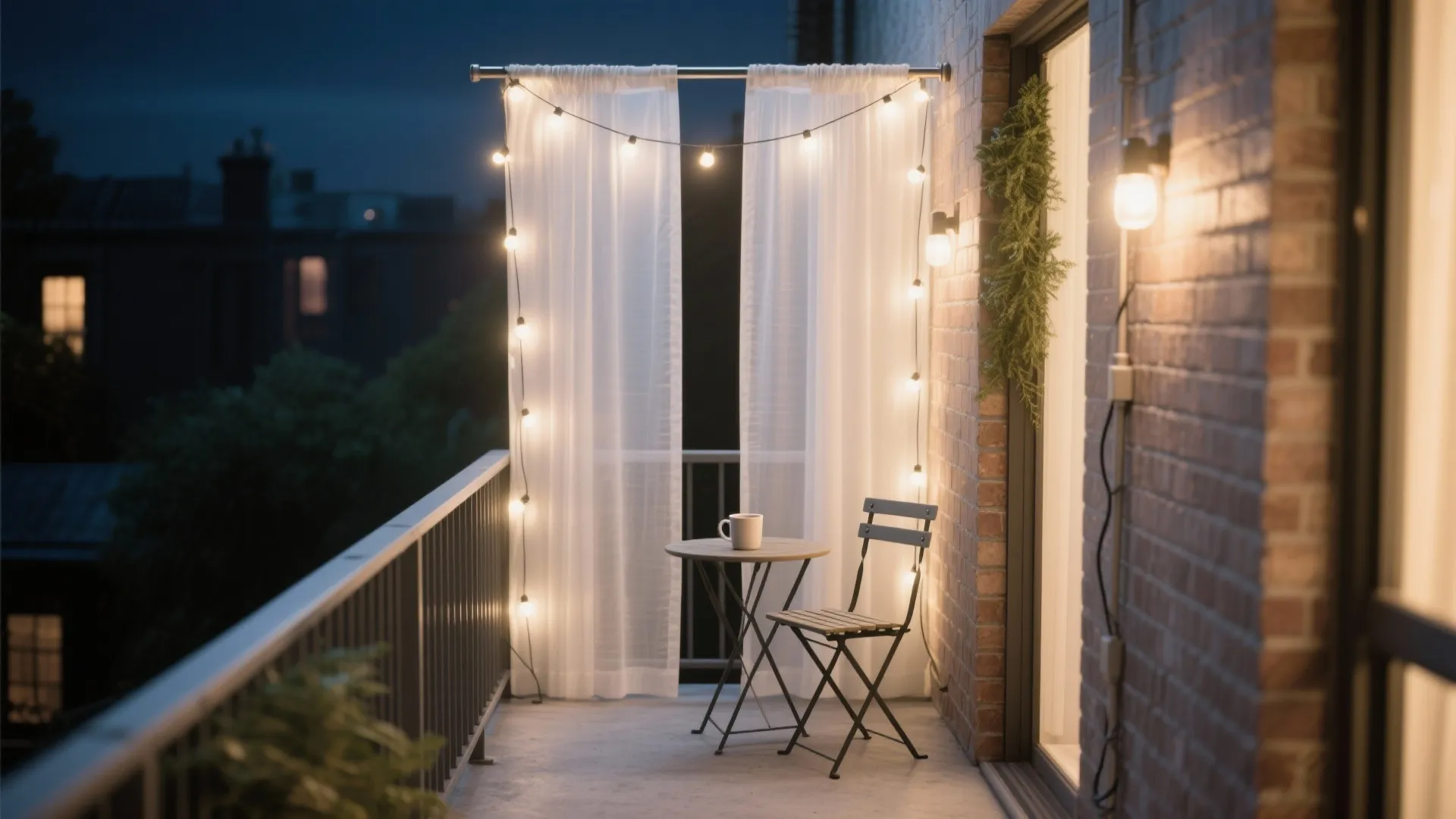 Warm White String Lights with Sheer Curtains