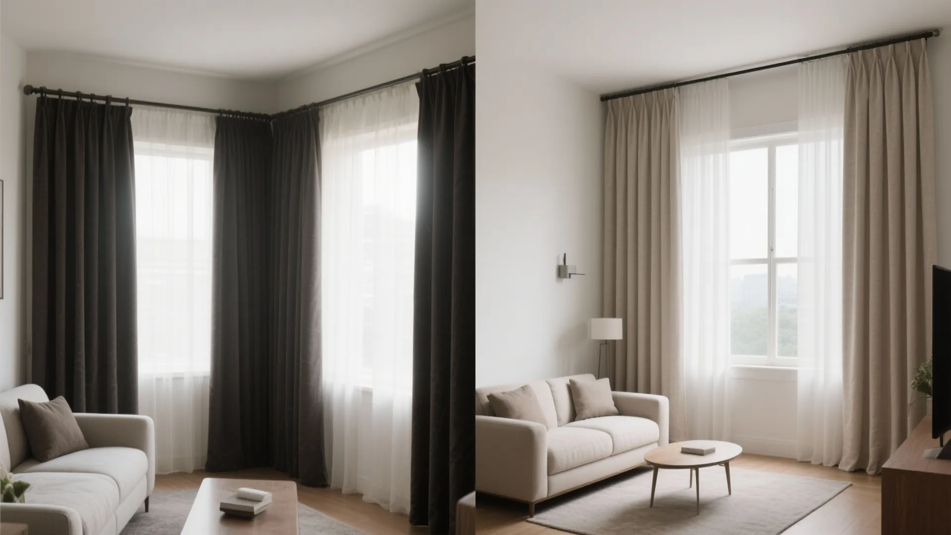 1) Ceiling-high sheers with a lightweight blackout liner