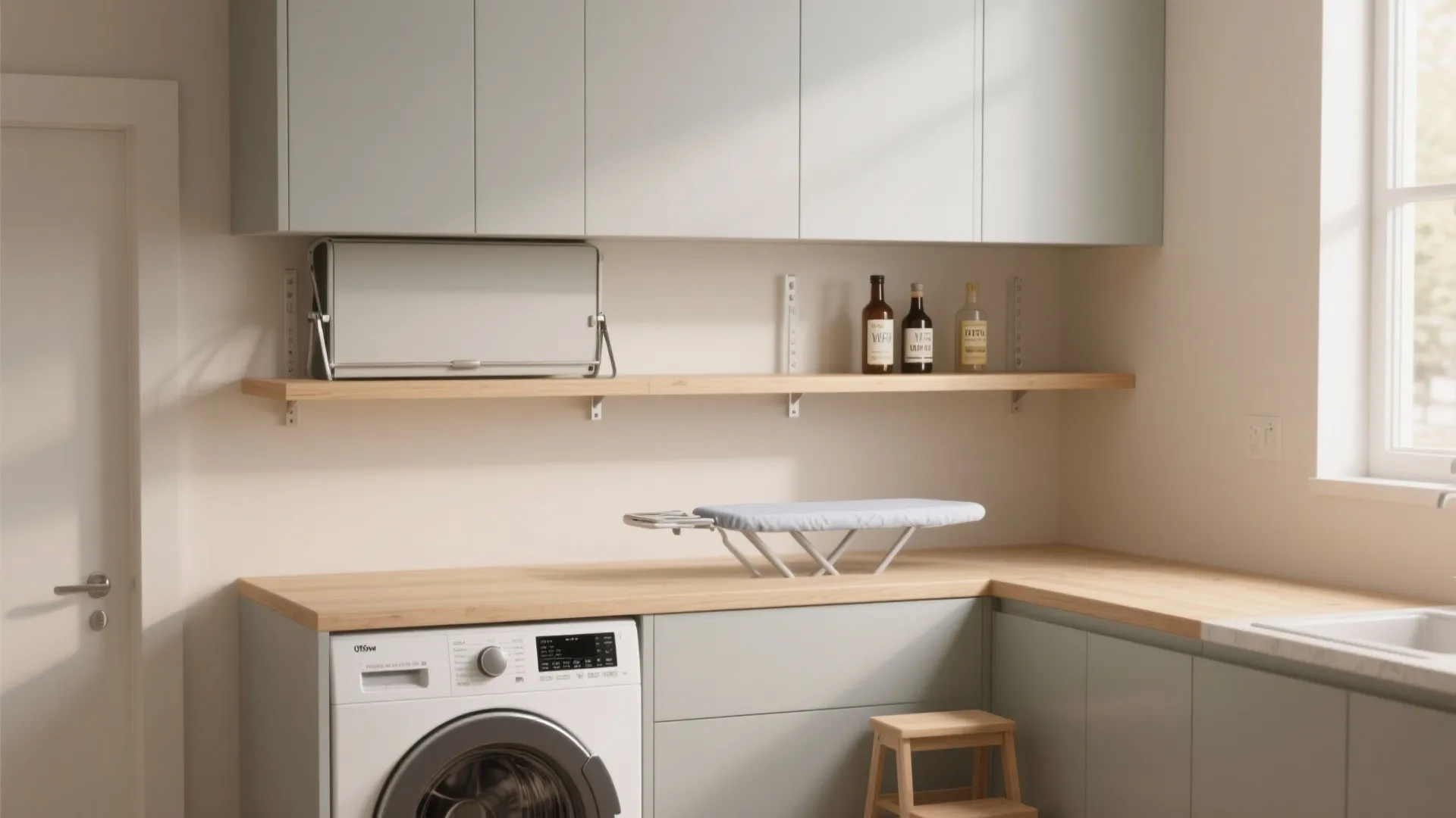2. Use the space above the washer as a multi-layer shelf