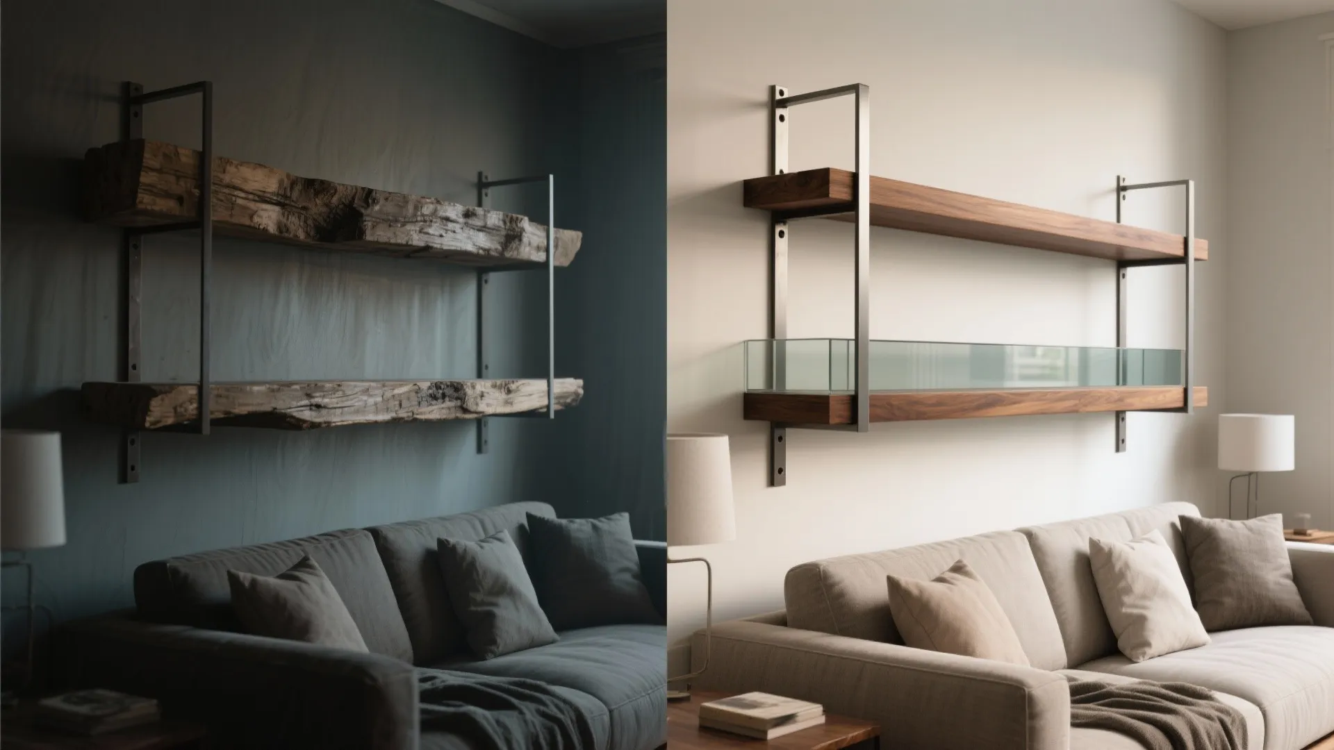 Mixed materials: wood, metal, and glass for light play