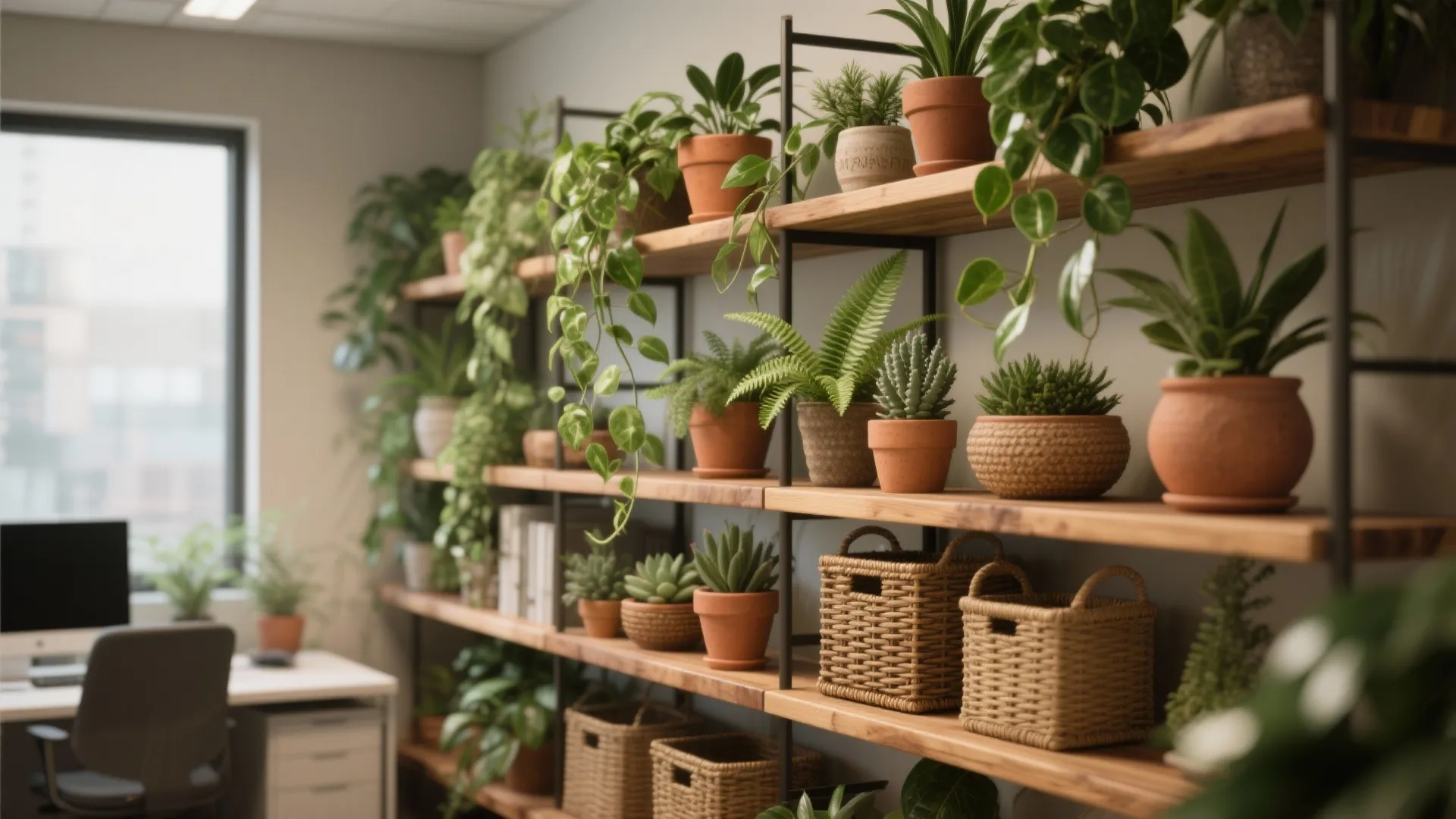 2. Biophilic Shelves — Plants and Natural Textures