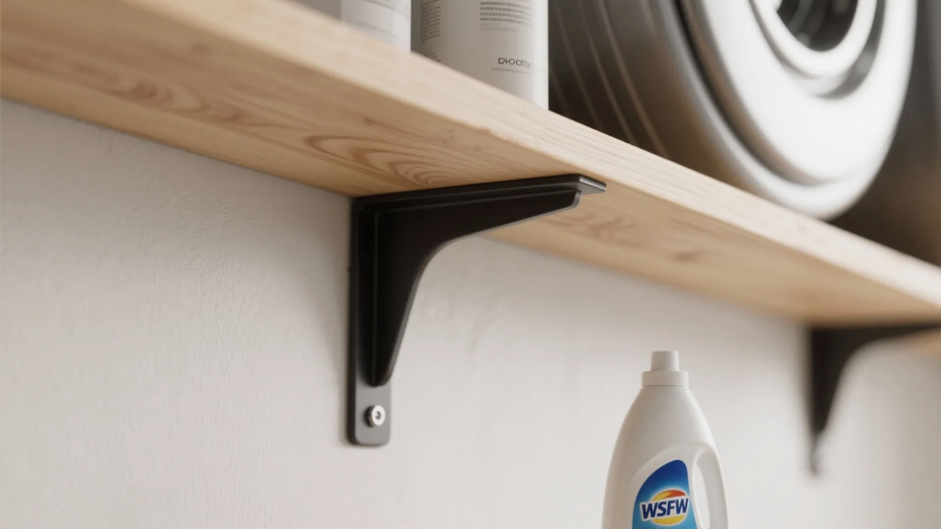 Wall-mounted shallow shelving that respects the lid swing