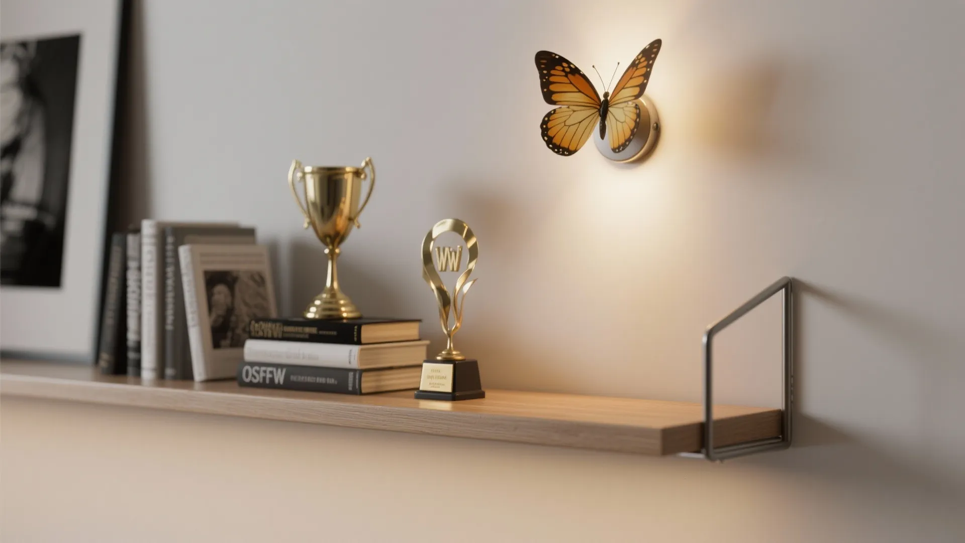 3. Integrated Shelf Lighting with Butterfly Accent