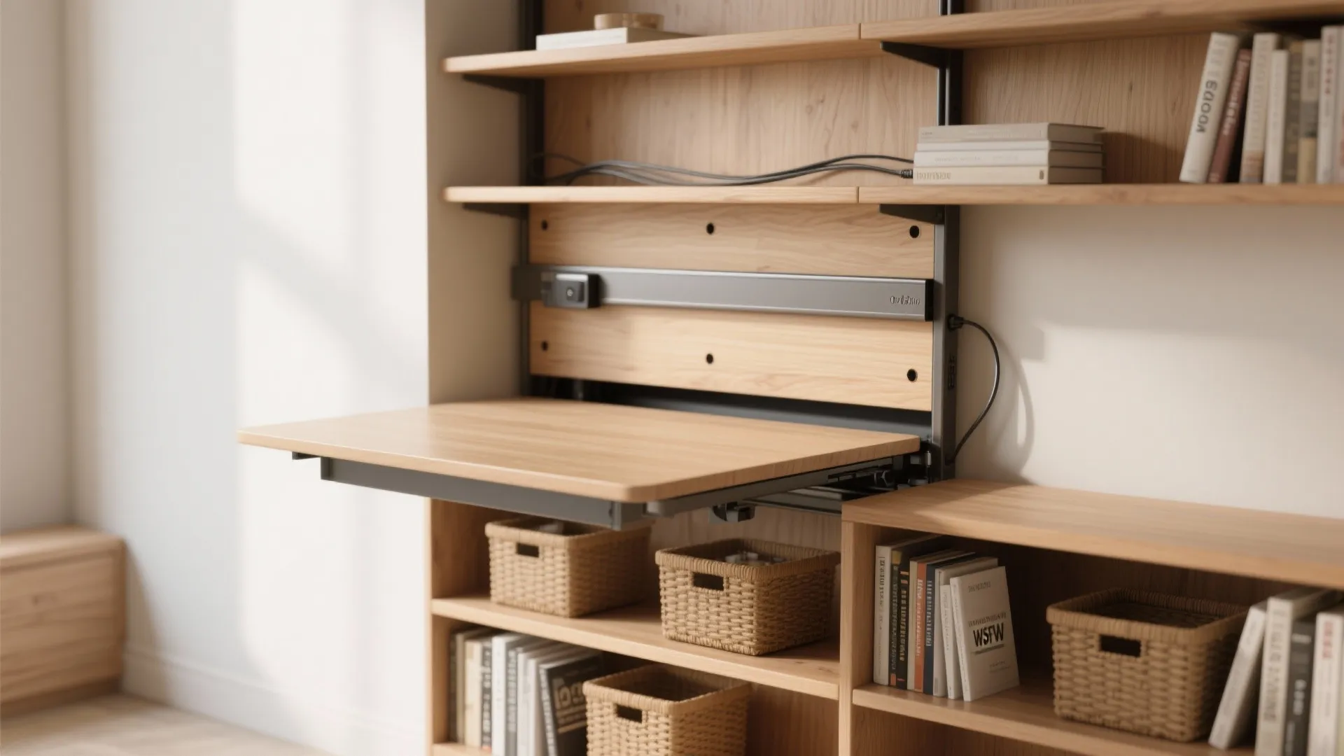 3. Convertible shelving + desk combo