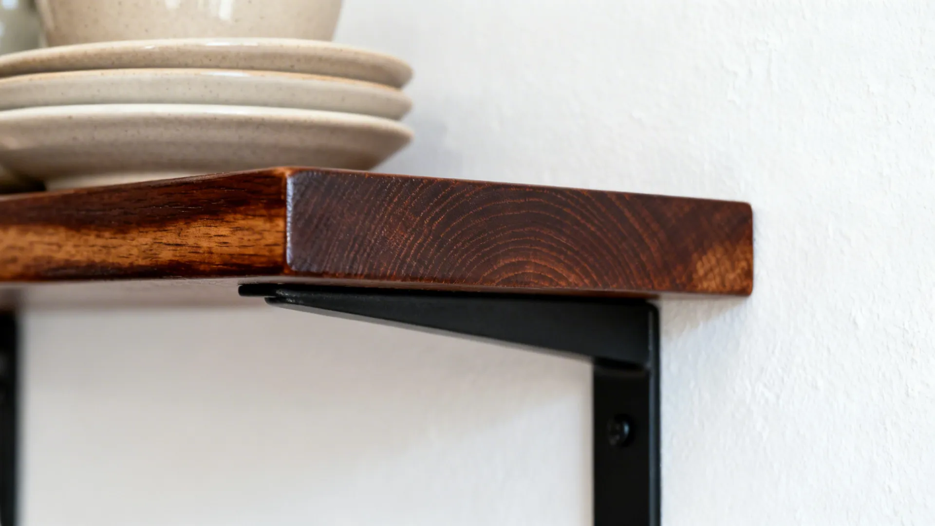 Open Shelving: White Walls, Espresso Planks