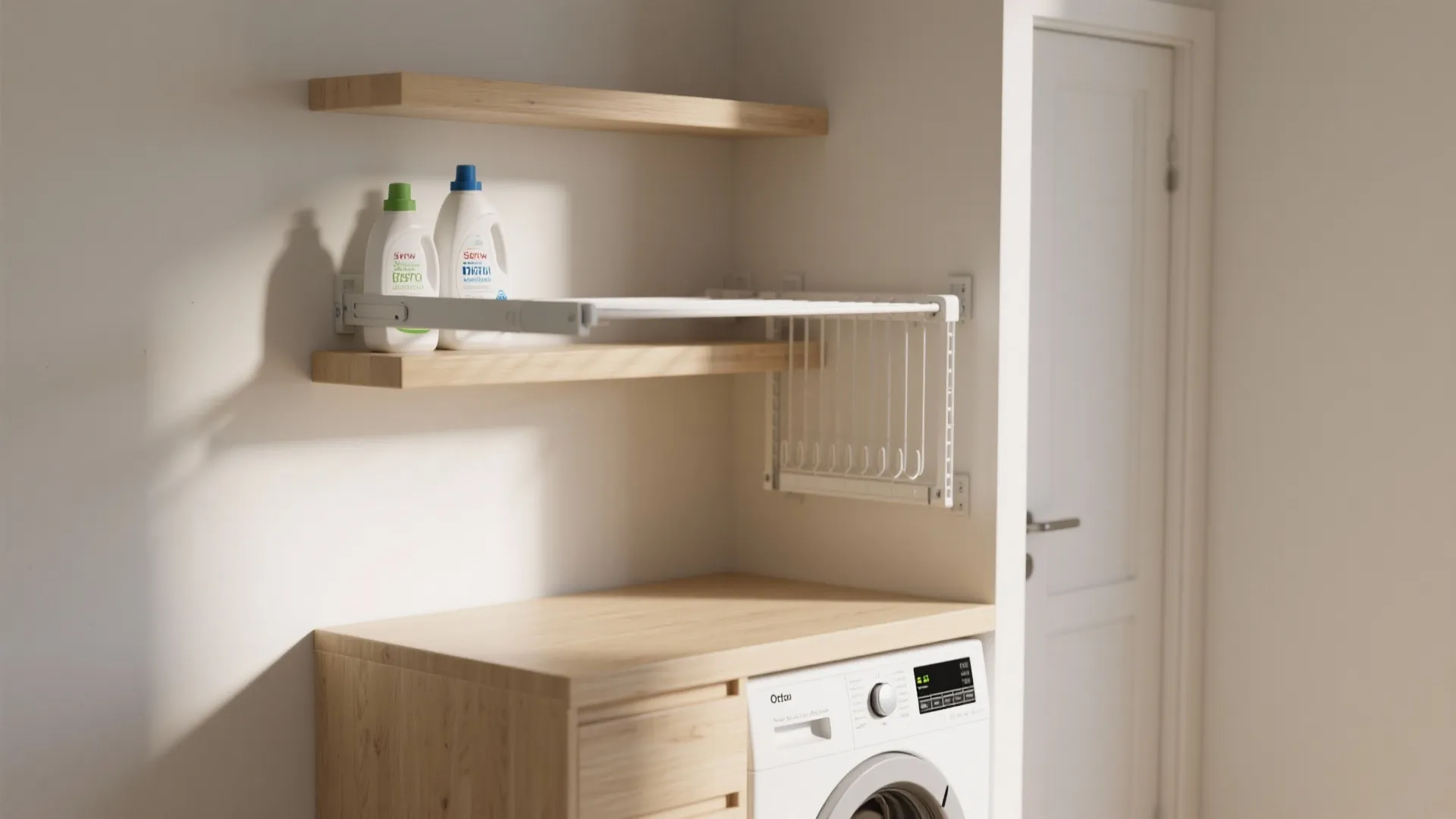 2. Over-the-machine shelf with retractable drying