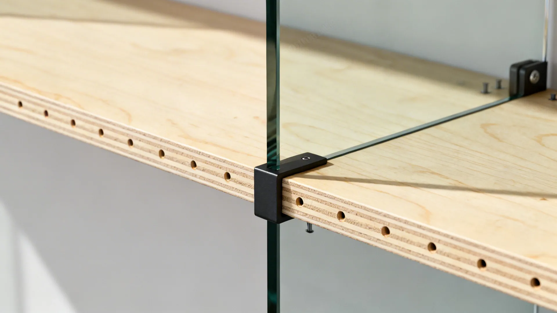 3) Plywood Open Shelving with Glass Backs