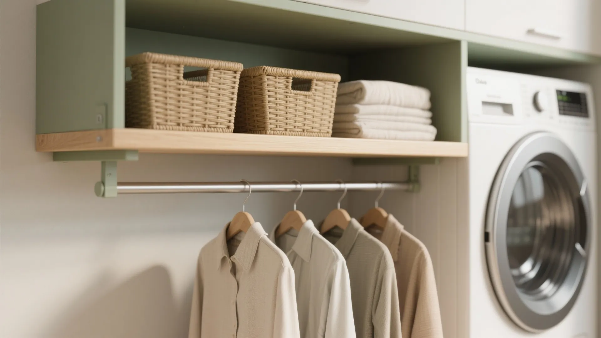 2. Floating shelf with hanging rod underneath