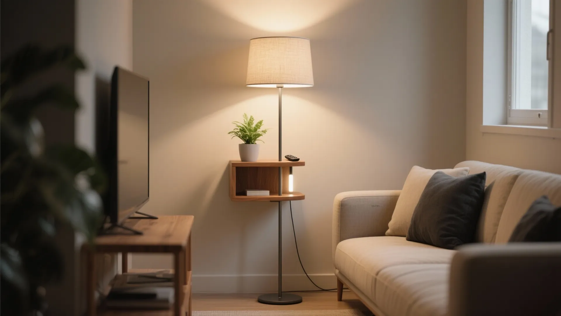 Multi-tasking lamp with built-in shelves