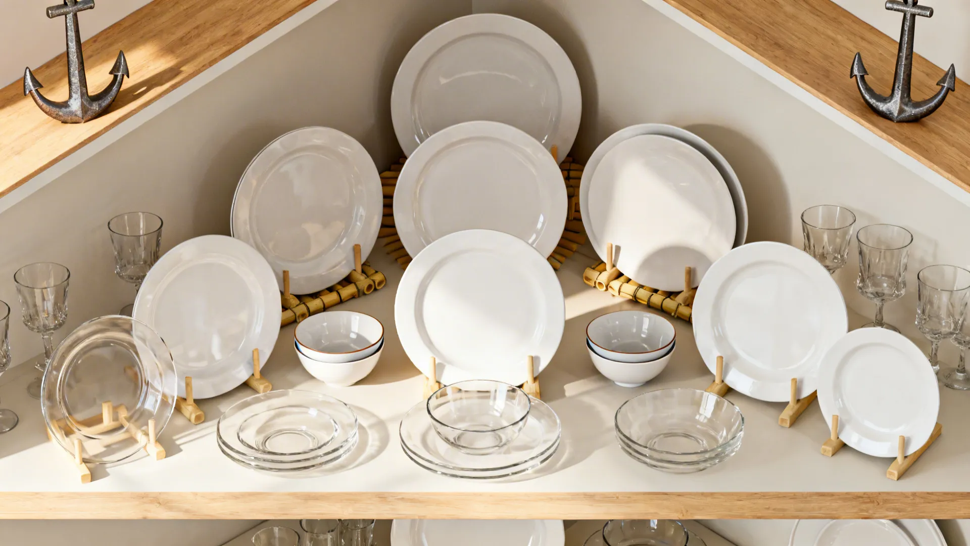 Top-down arrangement showing tall, mid, and low items forming balanced triangles.