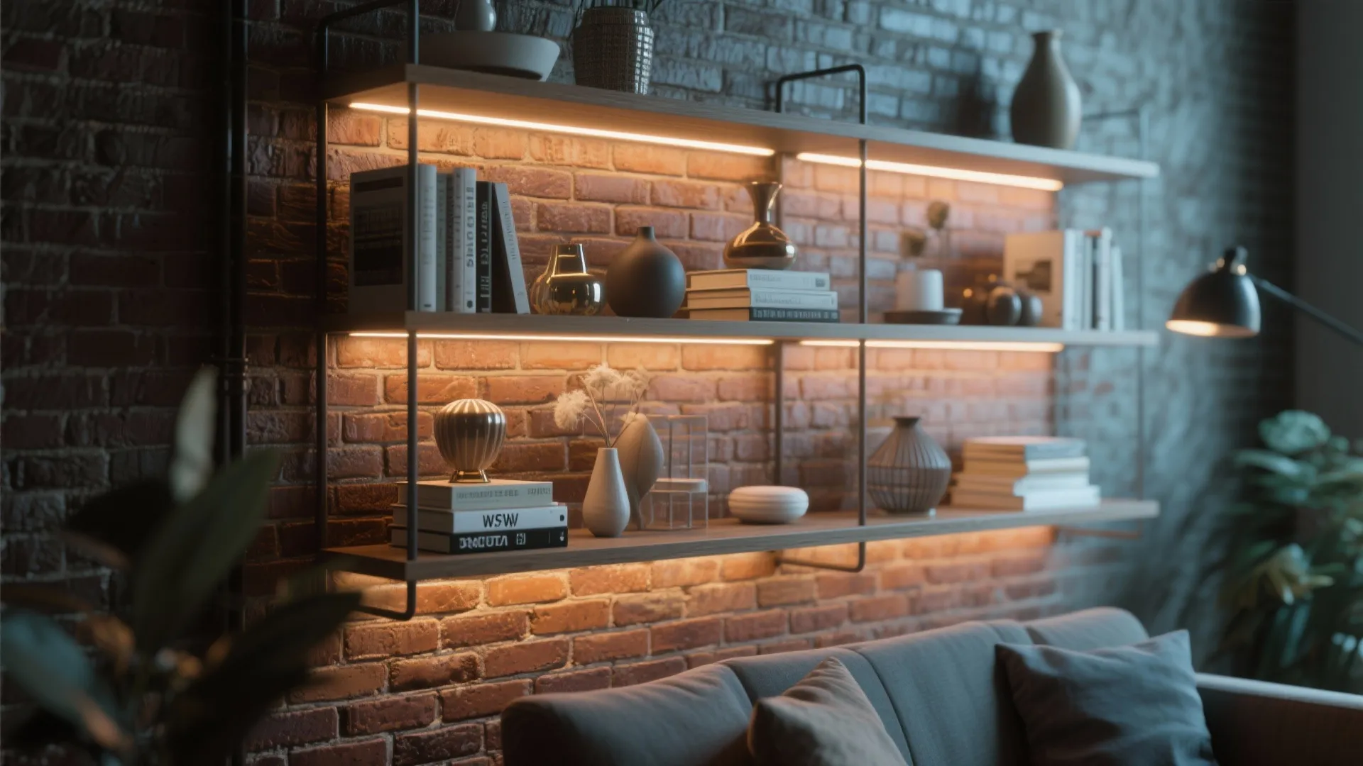 5. Integrated shelf lighting for function + mood