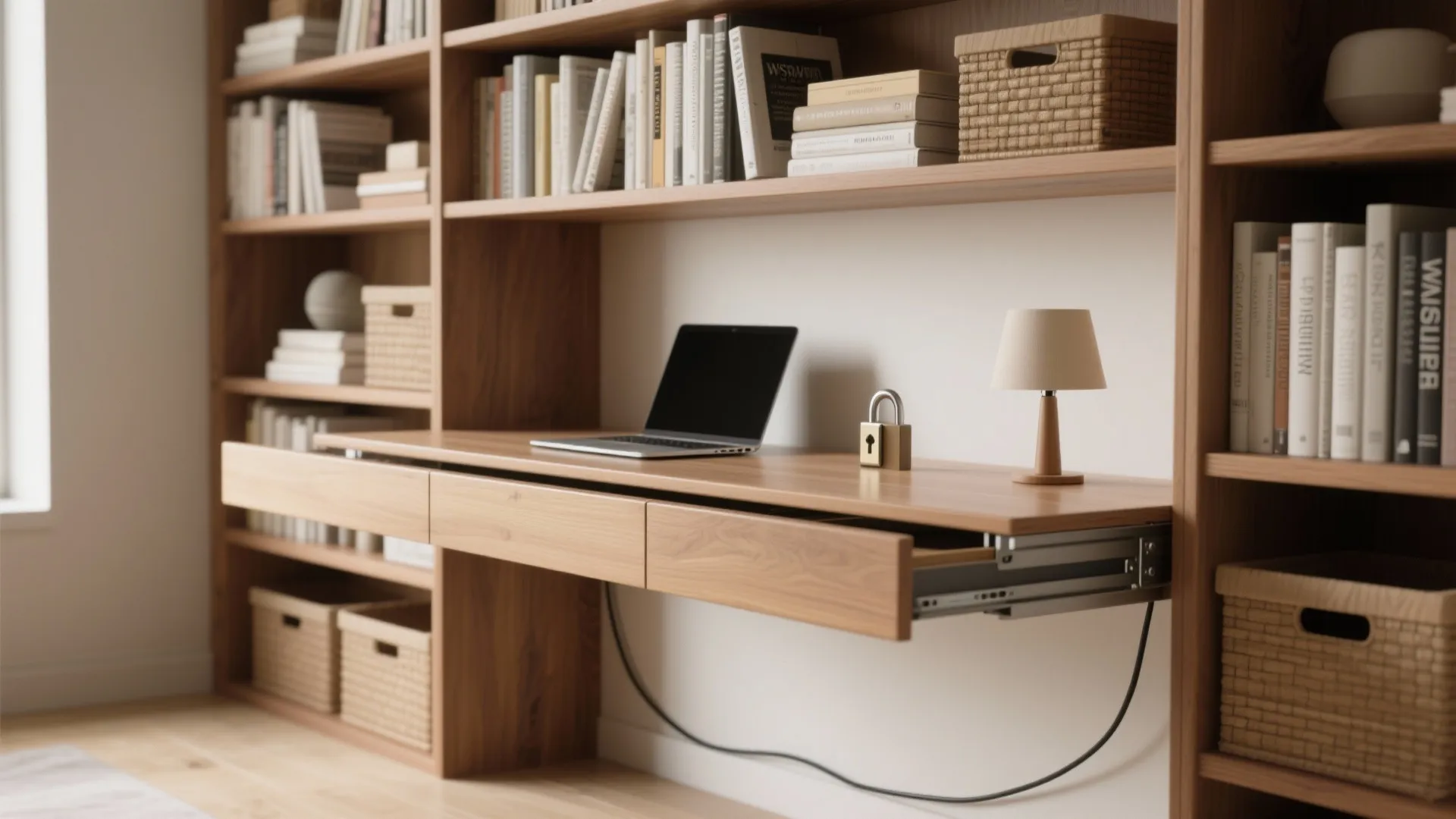 2. Desk disguised as shelving (hide your mess)