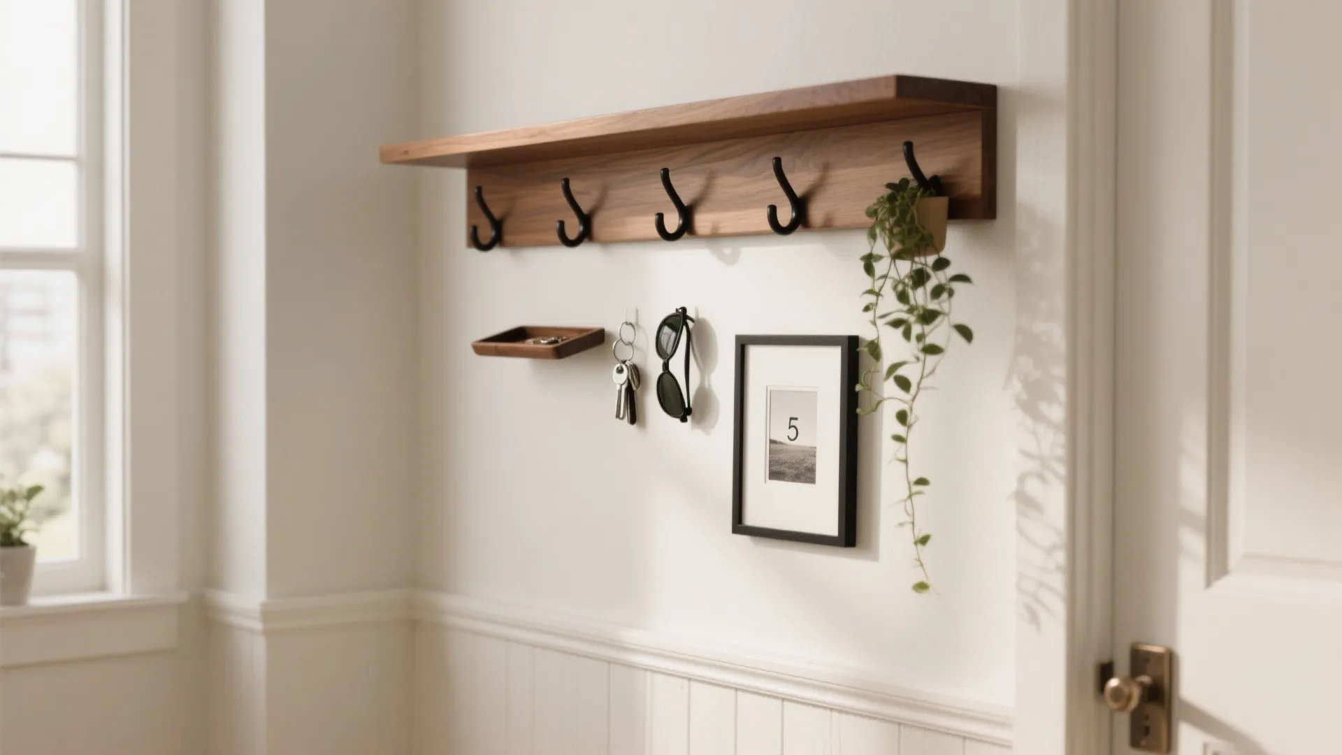 2) Wall-Mounted Rack with Shelf and Catch-All Ledge