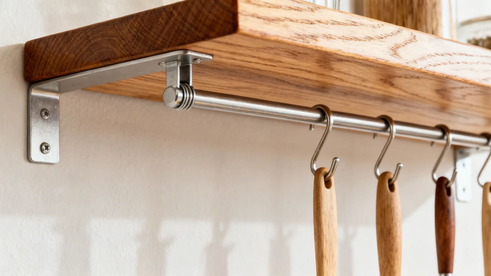 4) Vertical storage with open shelves and slim appliances