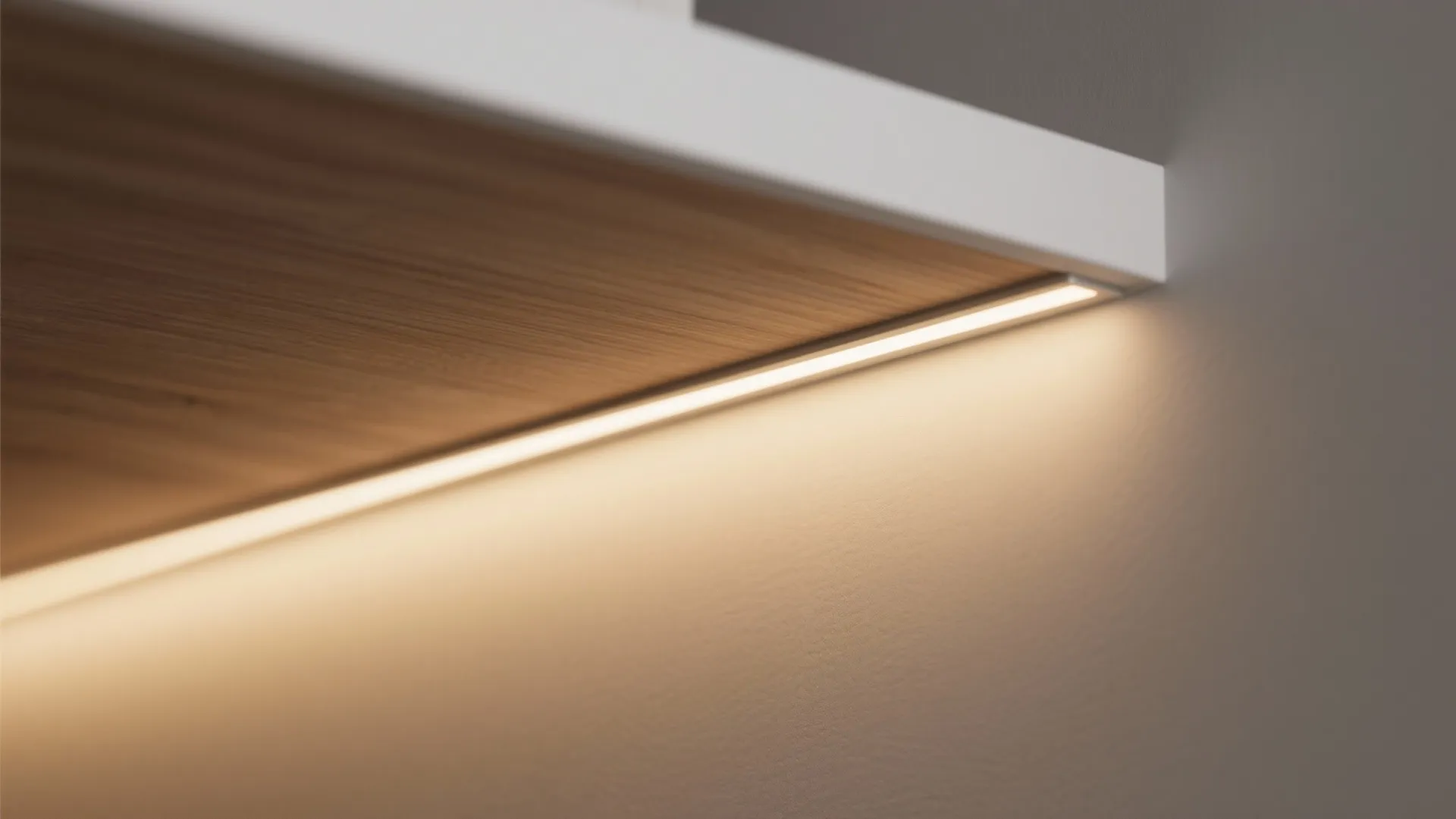 3) Floating light shelf framing the TV wall