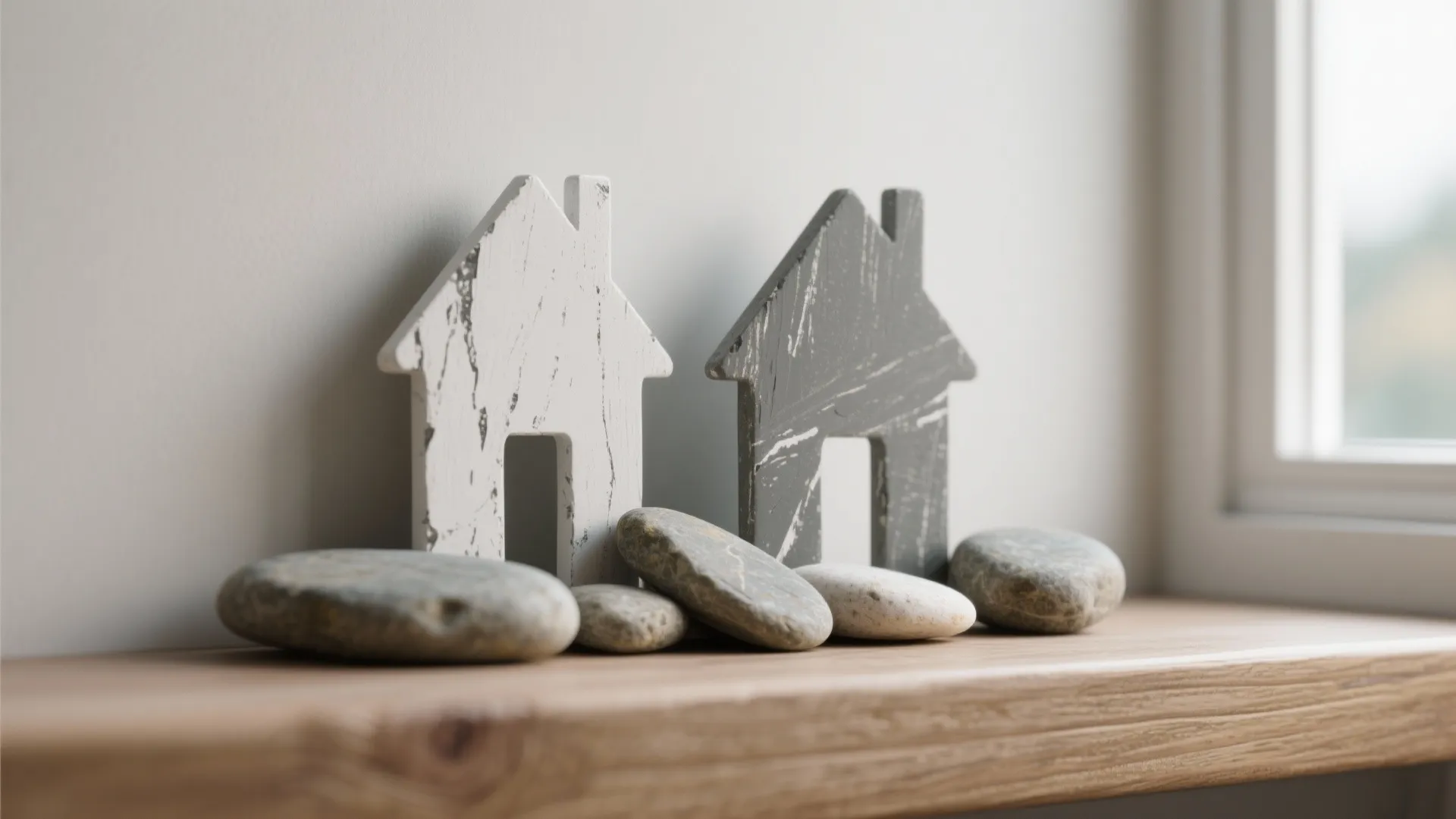 1. Tiny painted rock houses for shelves and nooks